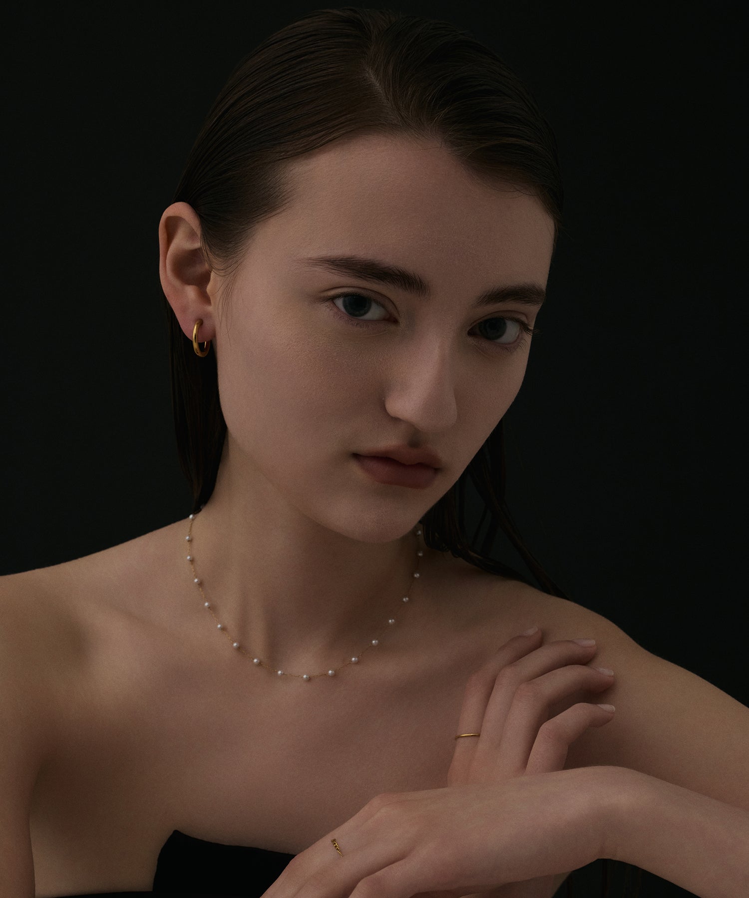 ゴールド ステーションパールネックレス 金属アレルギー対応 サージカルステンレス