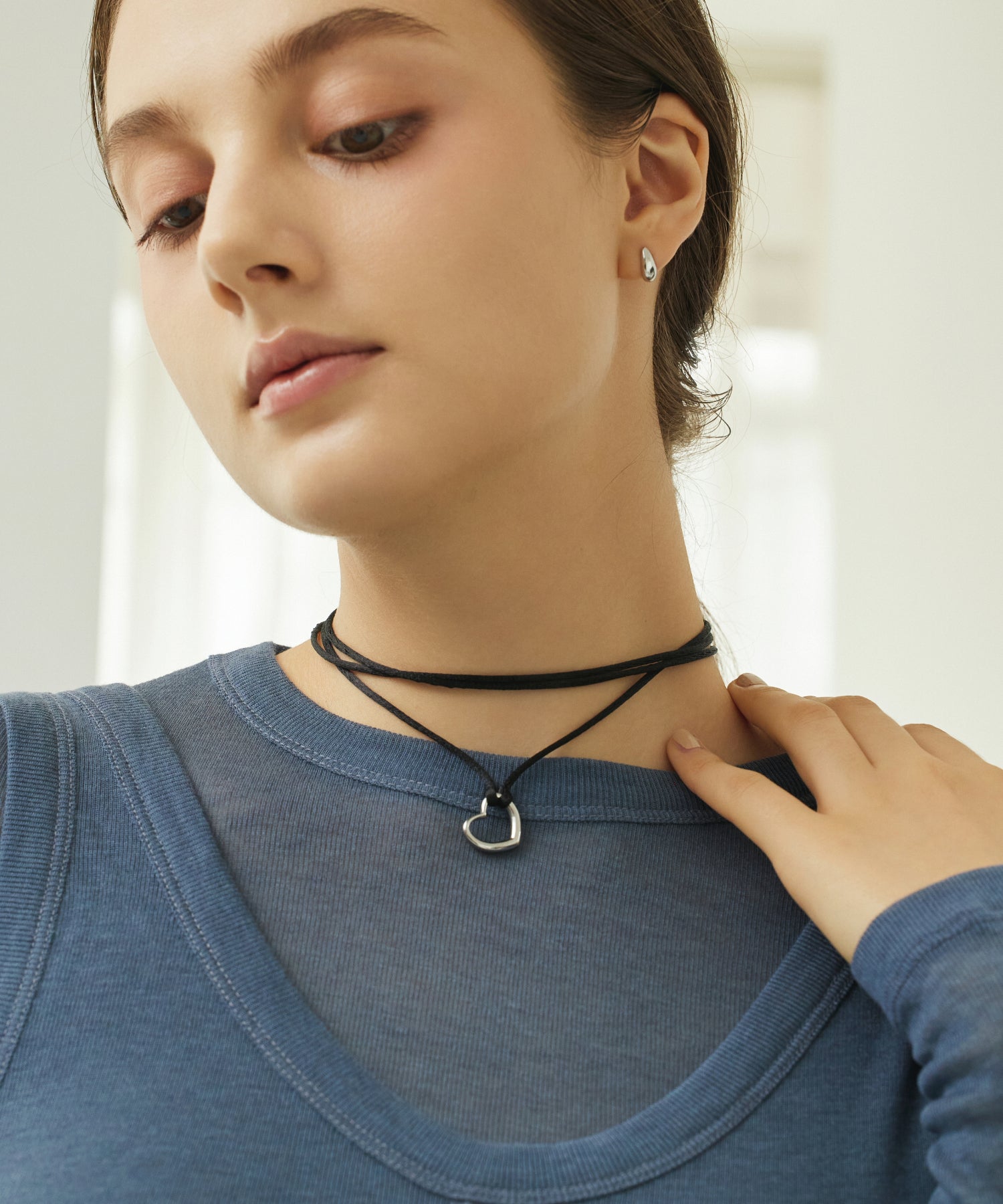 シルバー マルチWAYハートコードネックレス 金属アレルギー対応 サージカルステンレス