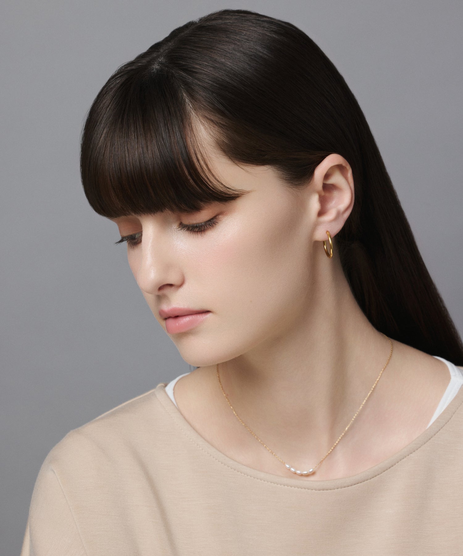 ゴールド コネクトパールスライドネックレス 金属アレルギー対応 サージカルステンレス