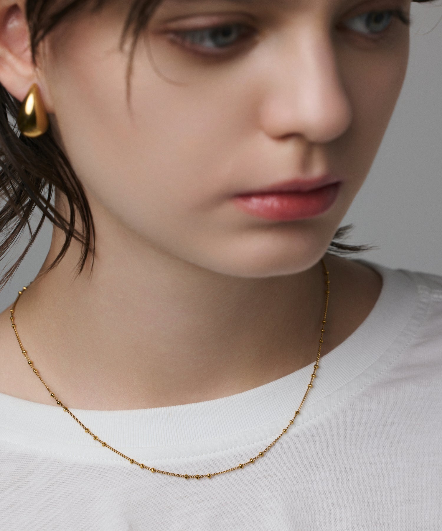 ゴールド ステップボールネックレス 金属アレルギー対応 サージカルステンレス