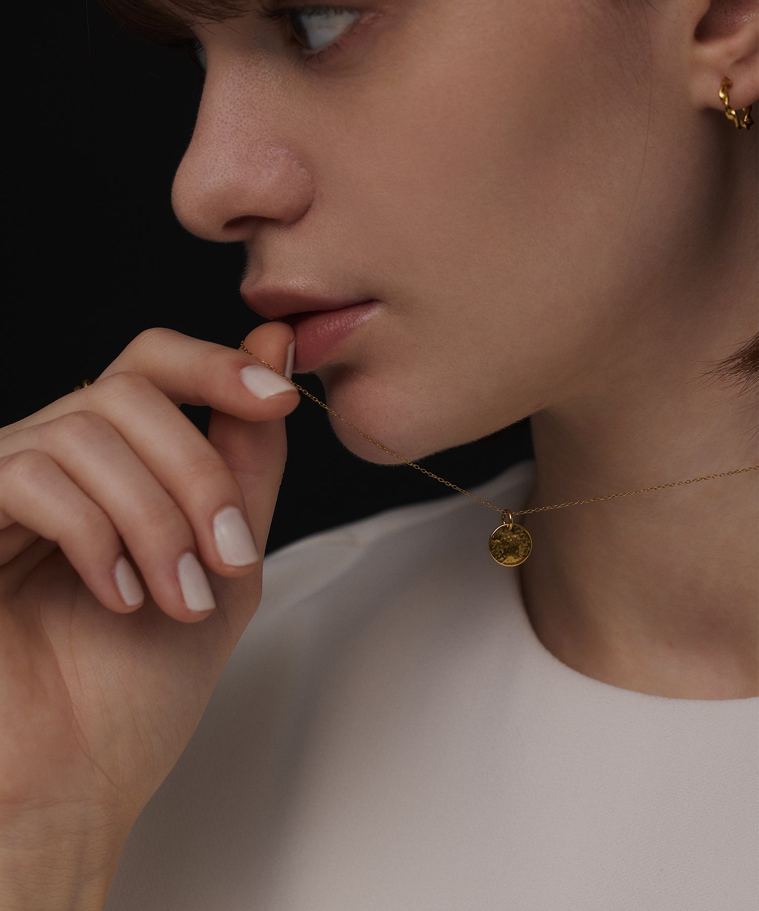 ゴールド ムーンコインスライドネックレス 金属アレルギー対応 サージカルステンレス