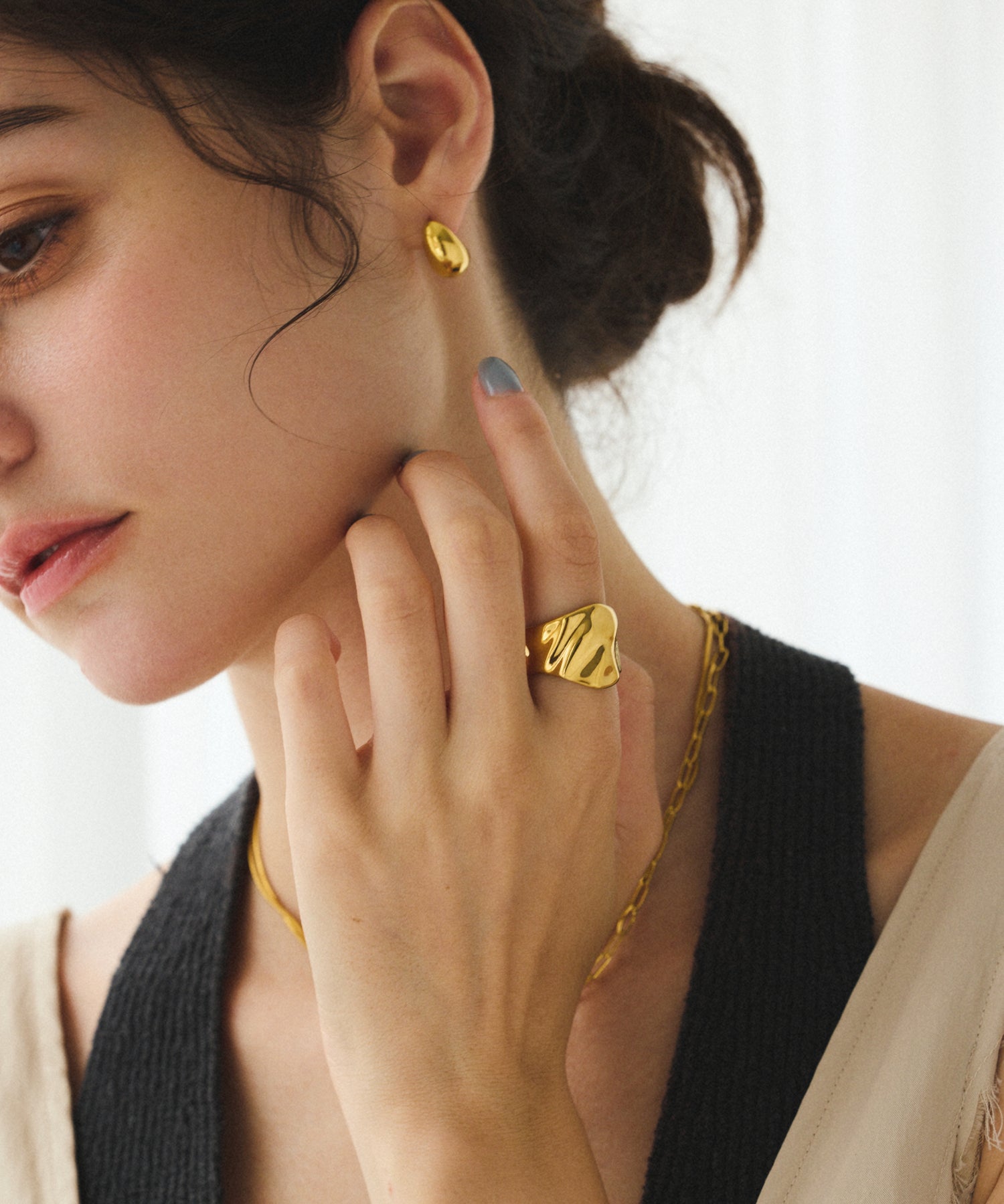 ゴールド ワイドバンピーリング 金属アレルギー対応 サージカルステンレス