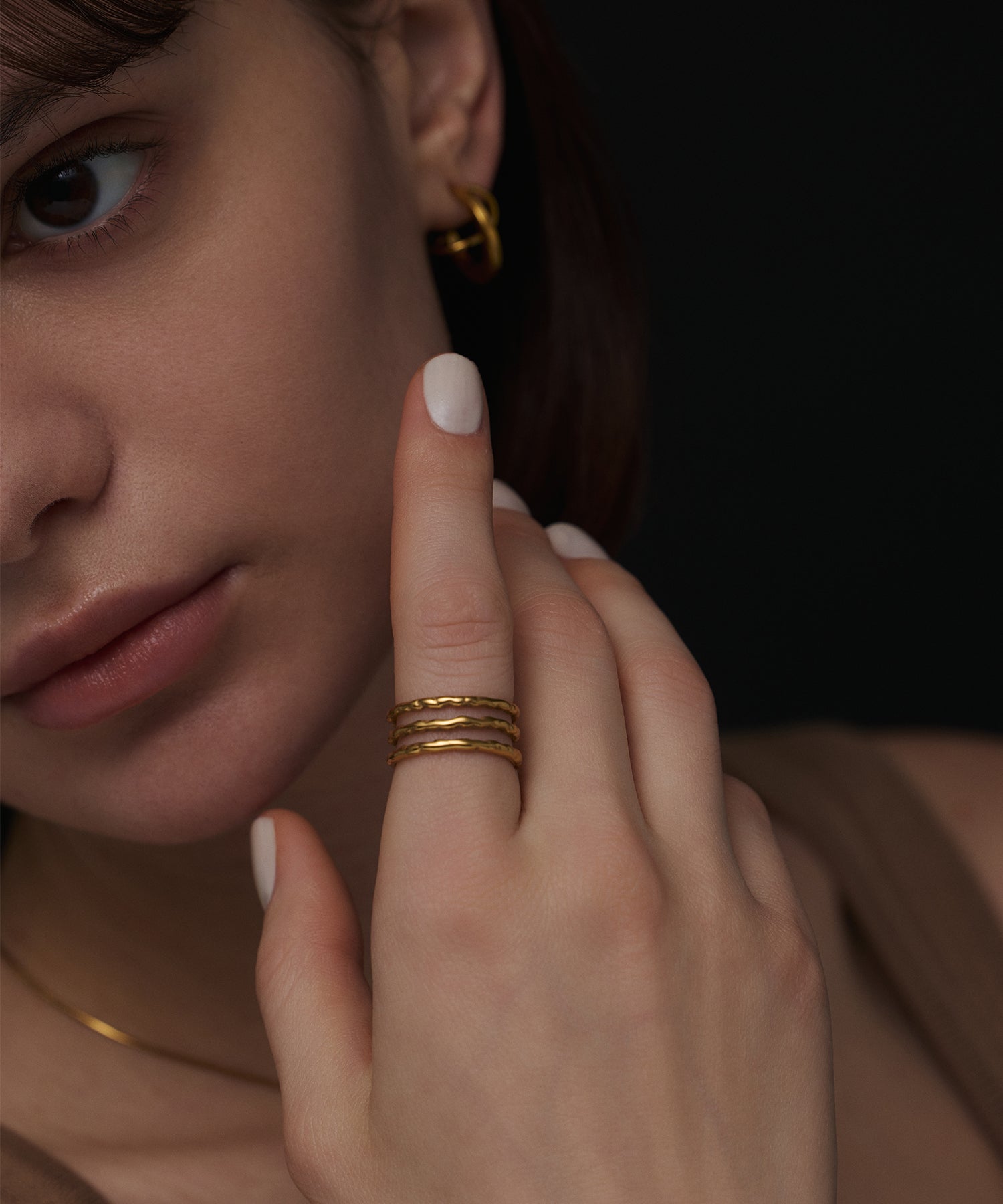 ゴールド ニュアンストリプルラインリング 金属アレルギー対応 サージカルステンレス