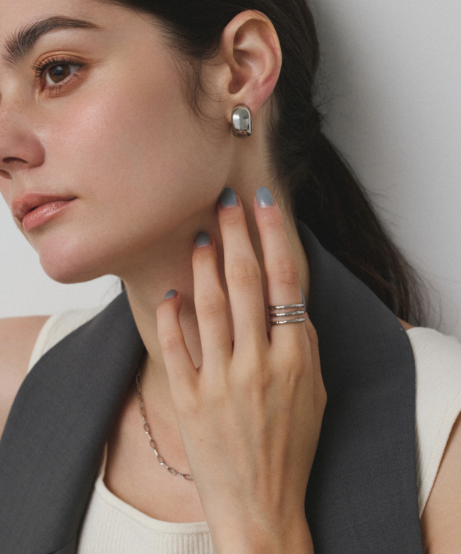 シルバー ニュアンストリプルラインリング 金属アレルギー対応 サージカルステンレス