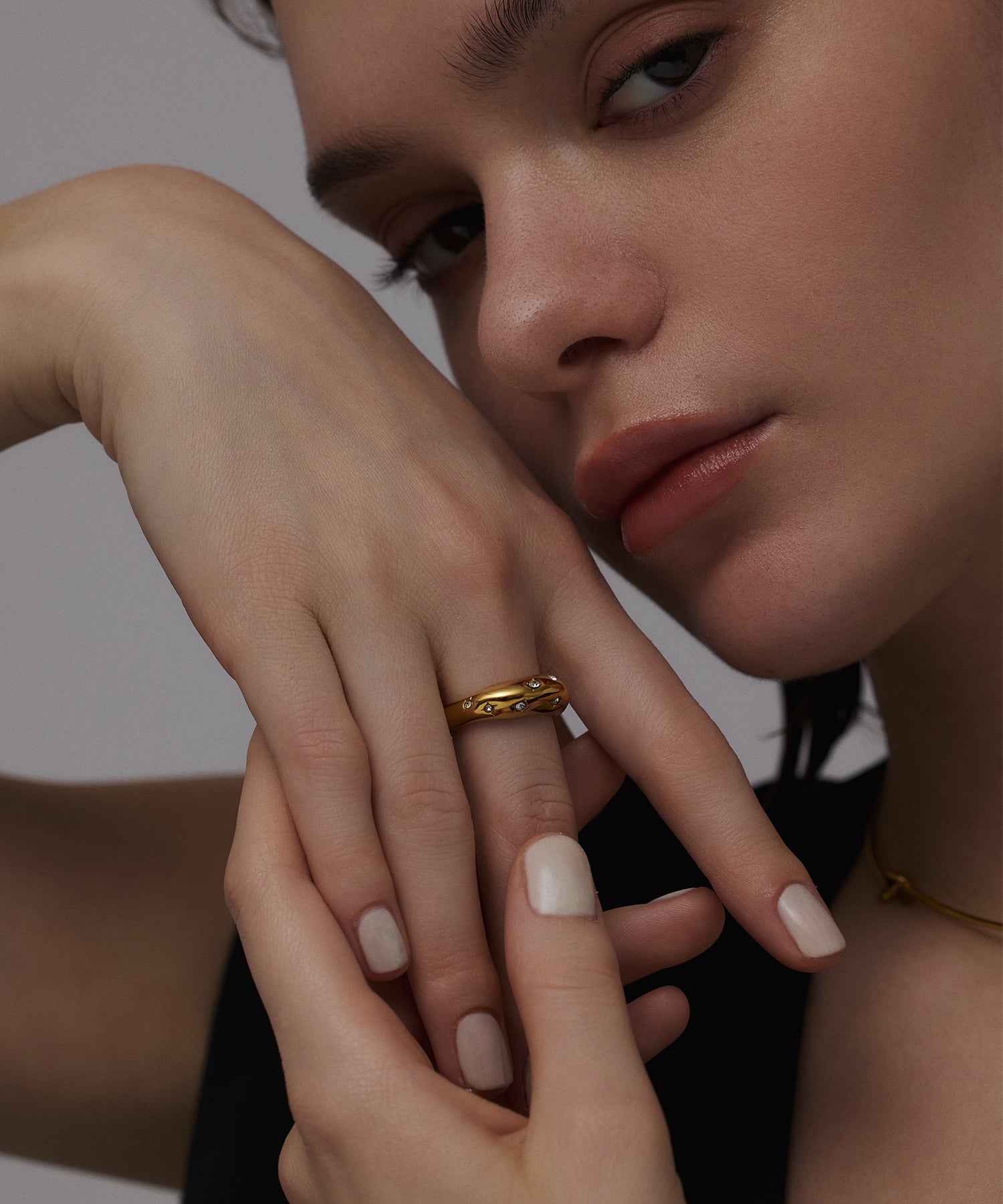 ゴールド セグメントストーンリング 金属アレルギー対応 サージカルステンレス