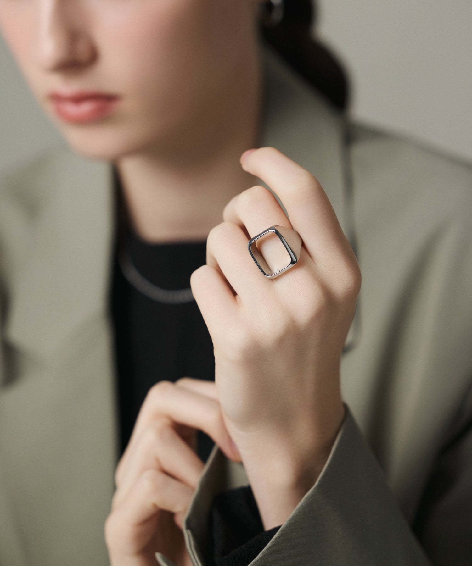 シルバー スクエアオープンリング 金属アレルギー対応 サージカルステンレス