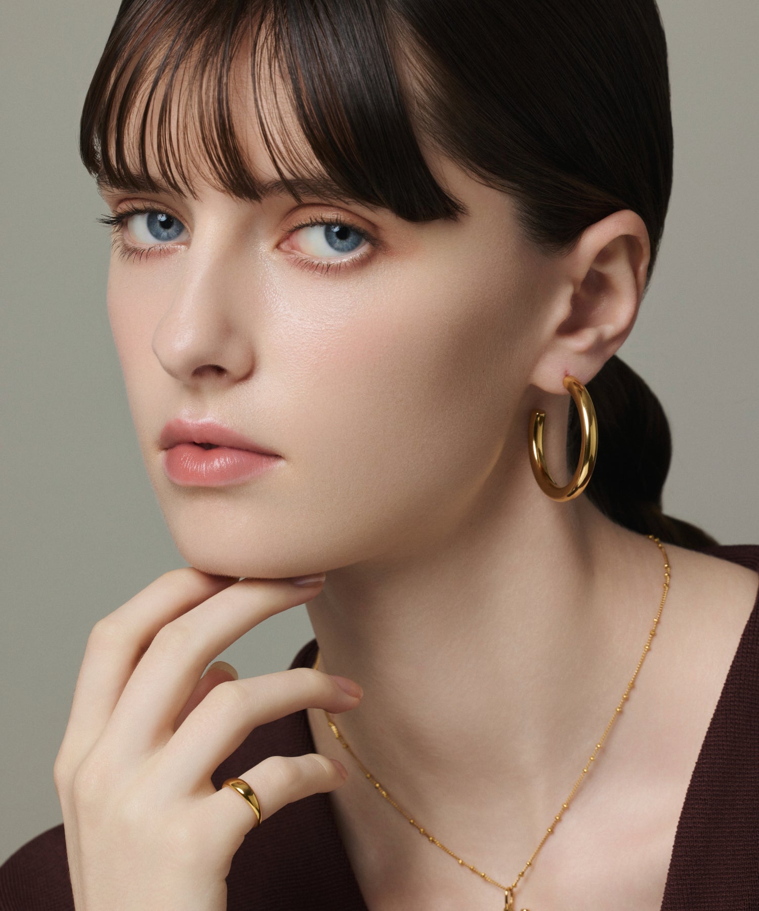 ゴールド ボリュームパイプフープピアス 金属アレルギー対応 サージカルステンレス