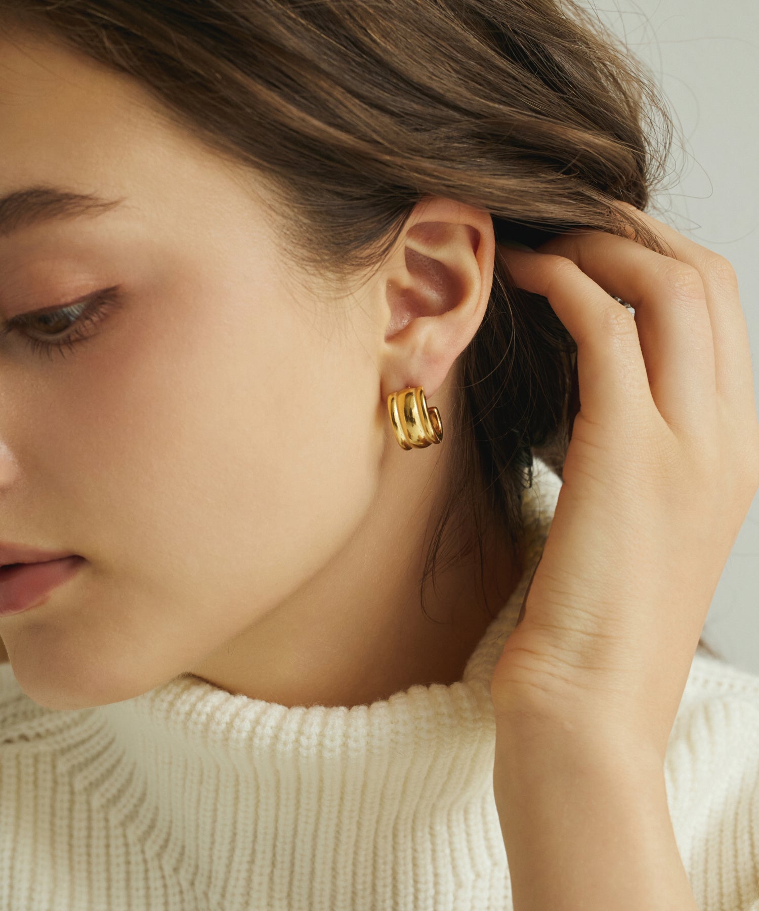 ゴールド トリプルラインピアス 金属アレルギー対応 サージカルステンレス