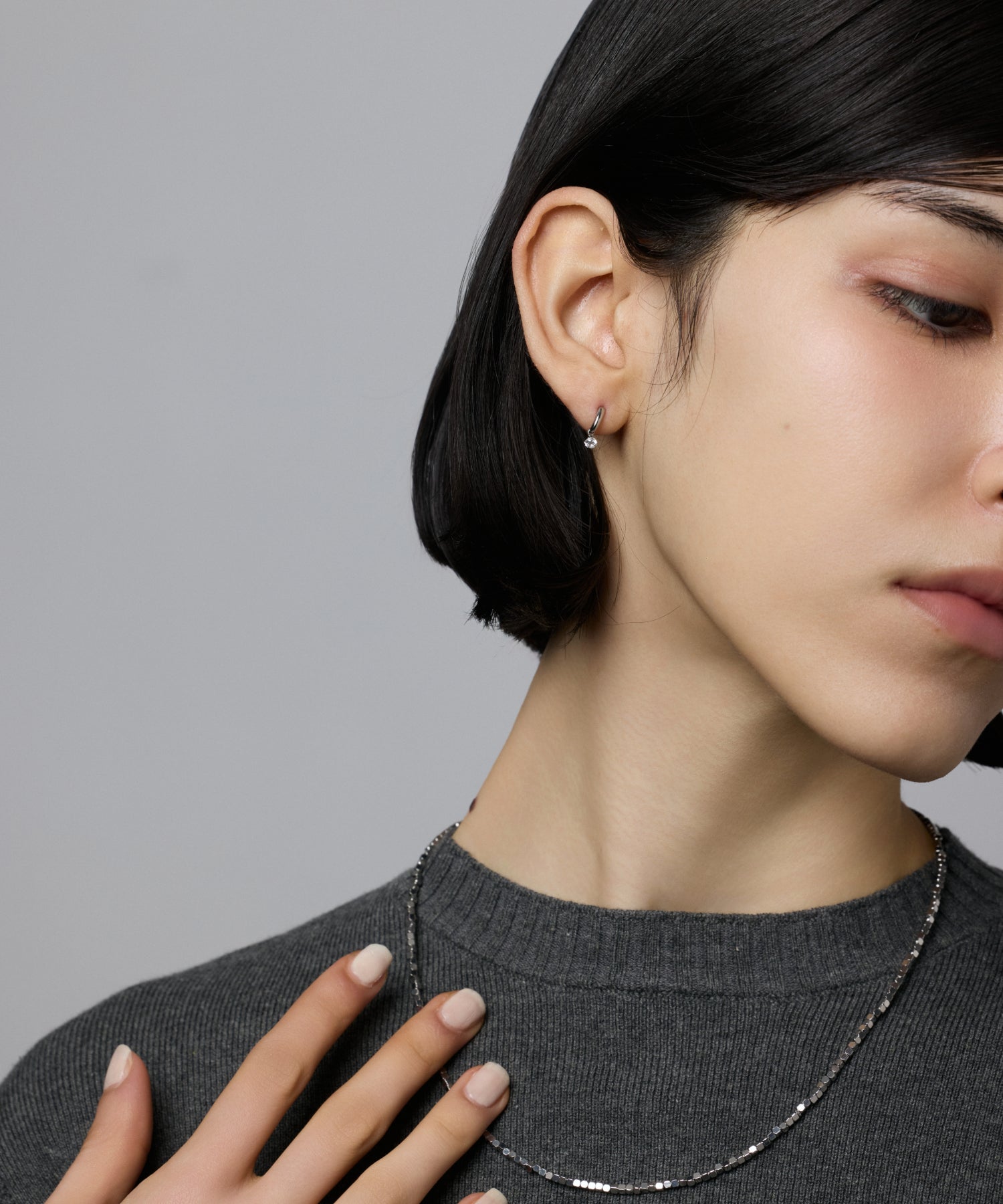 [銀色鋯石掉落耳環