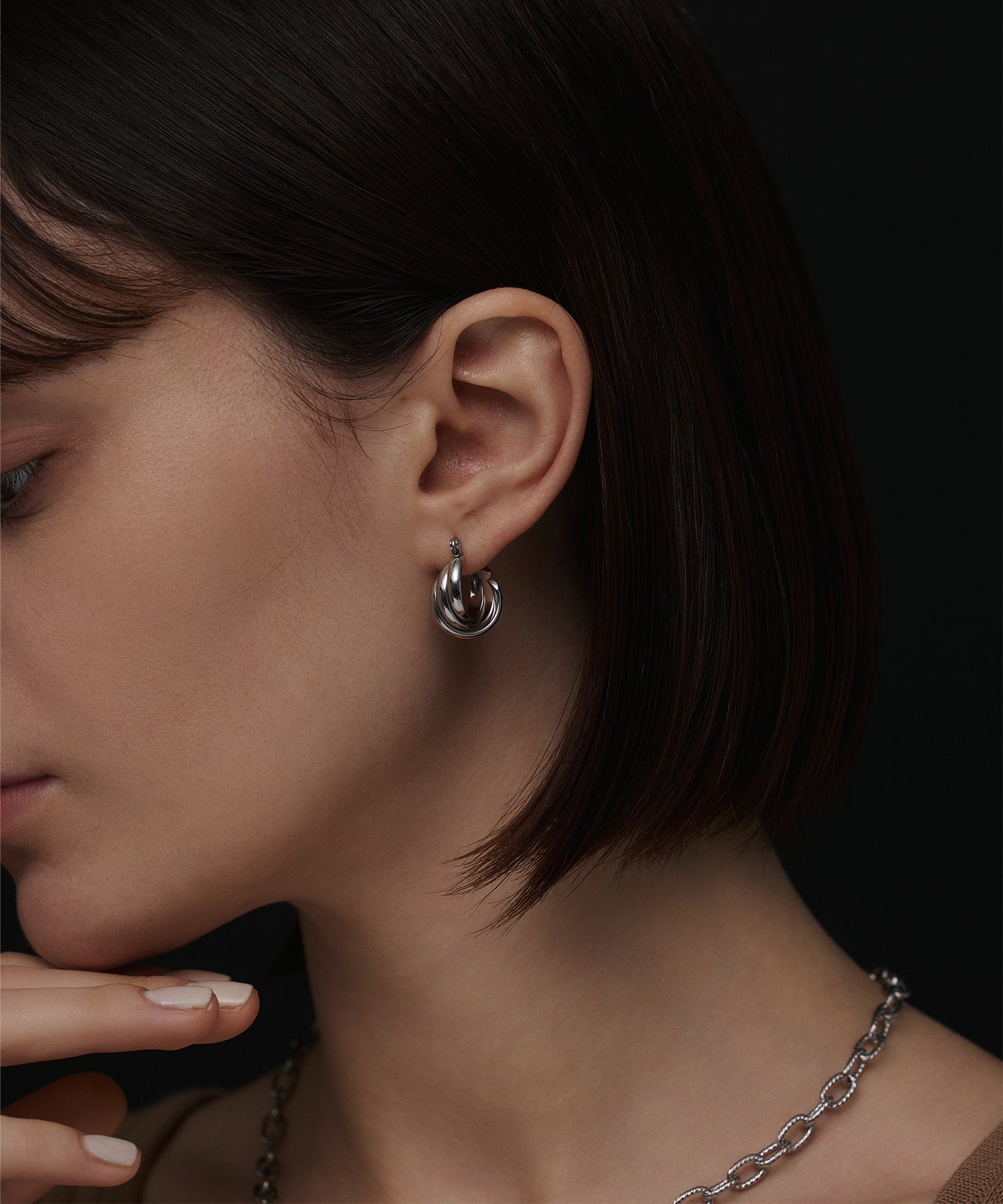 シルバー トリプルウェブフープピアス(small) 金属アレルギー対応 サージカルステンレス