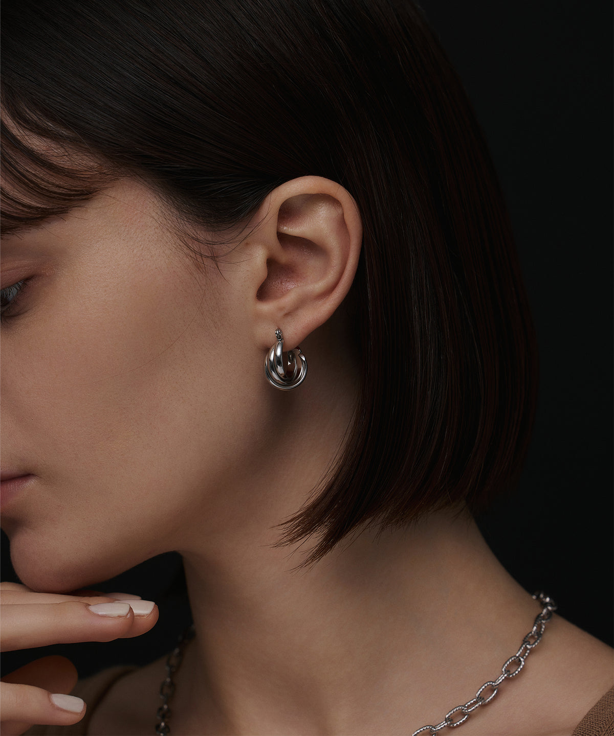 シルバー]トリプルウェブフープピアス(small)