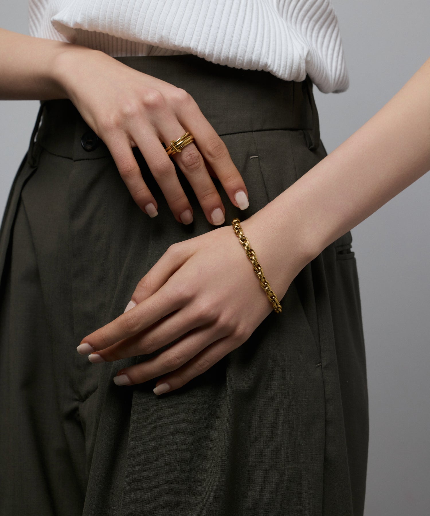 ゴールド ボリュームチェーンブレスレット 金属アレルギー対応 サージカルステンレス