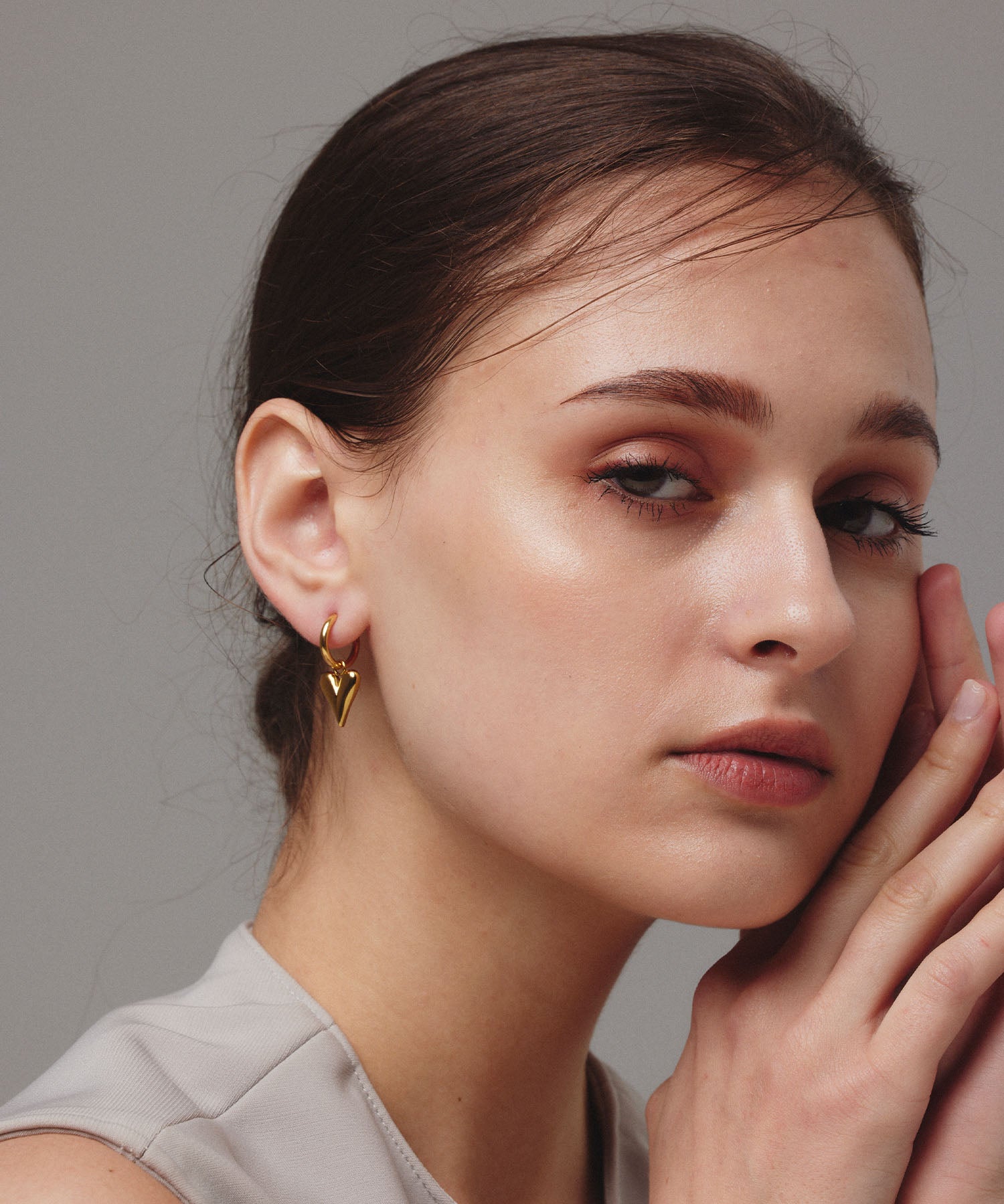 ゴールド ラインハートフープイヤリング 金属アレルギー対応 サージカルステンレス