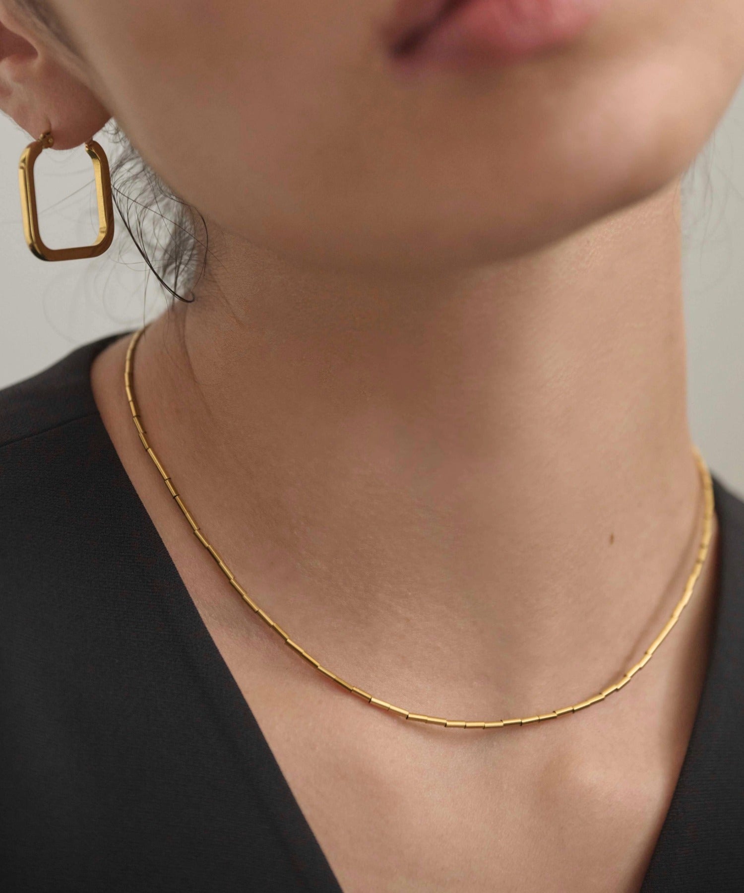 ゴールド パイプビーズネックレス 金属アレルギー対応 サージカルステンレス