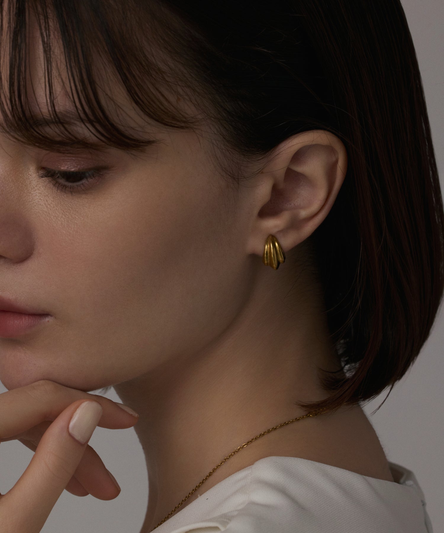 ゴールドウェーブピアス S字ライン チェーン K10 両耳 ゴールド]ウェーブイヤリング