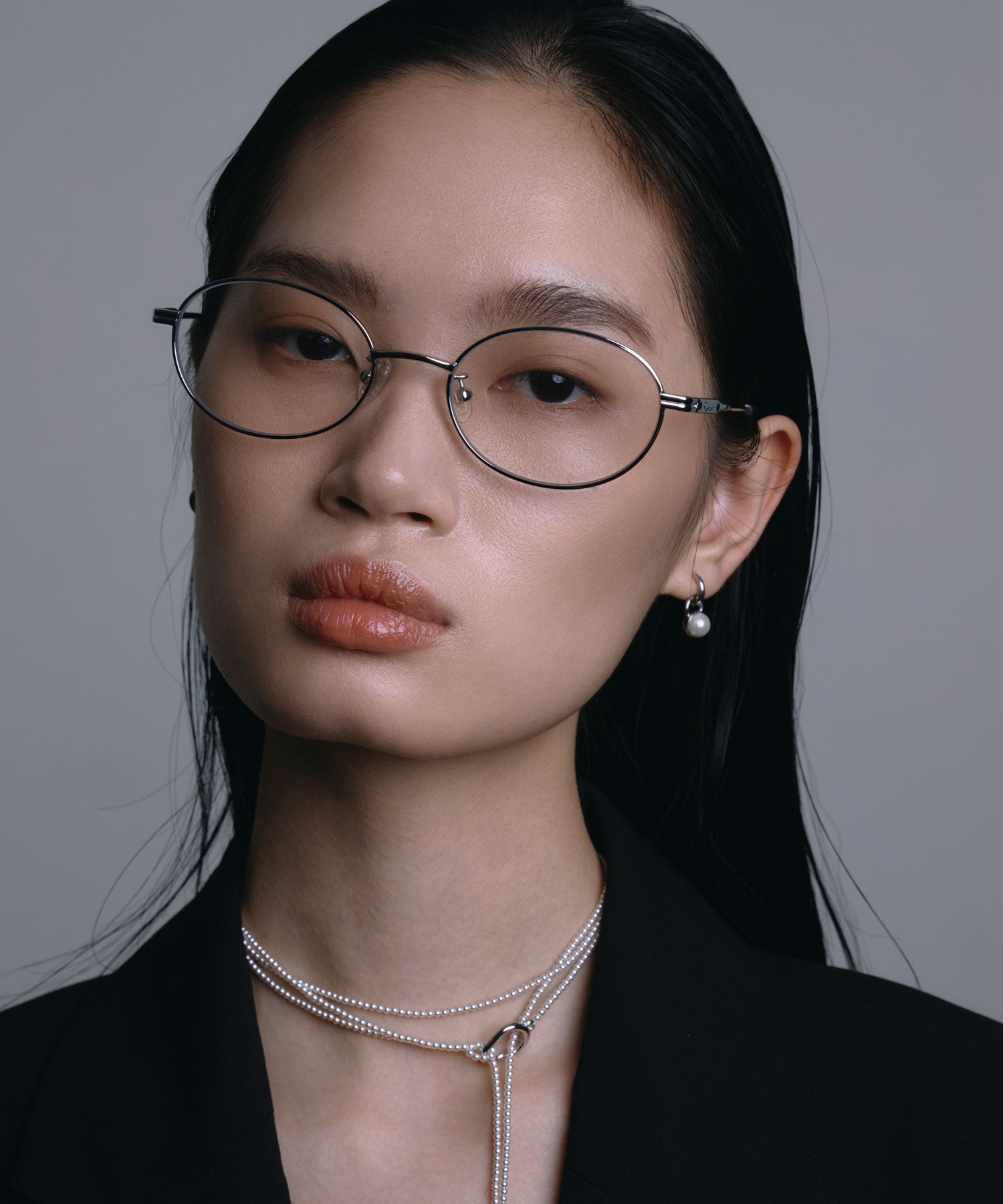 クリア]オーバルメタルフレームアイウェア