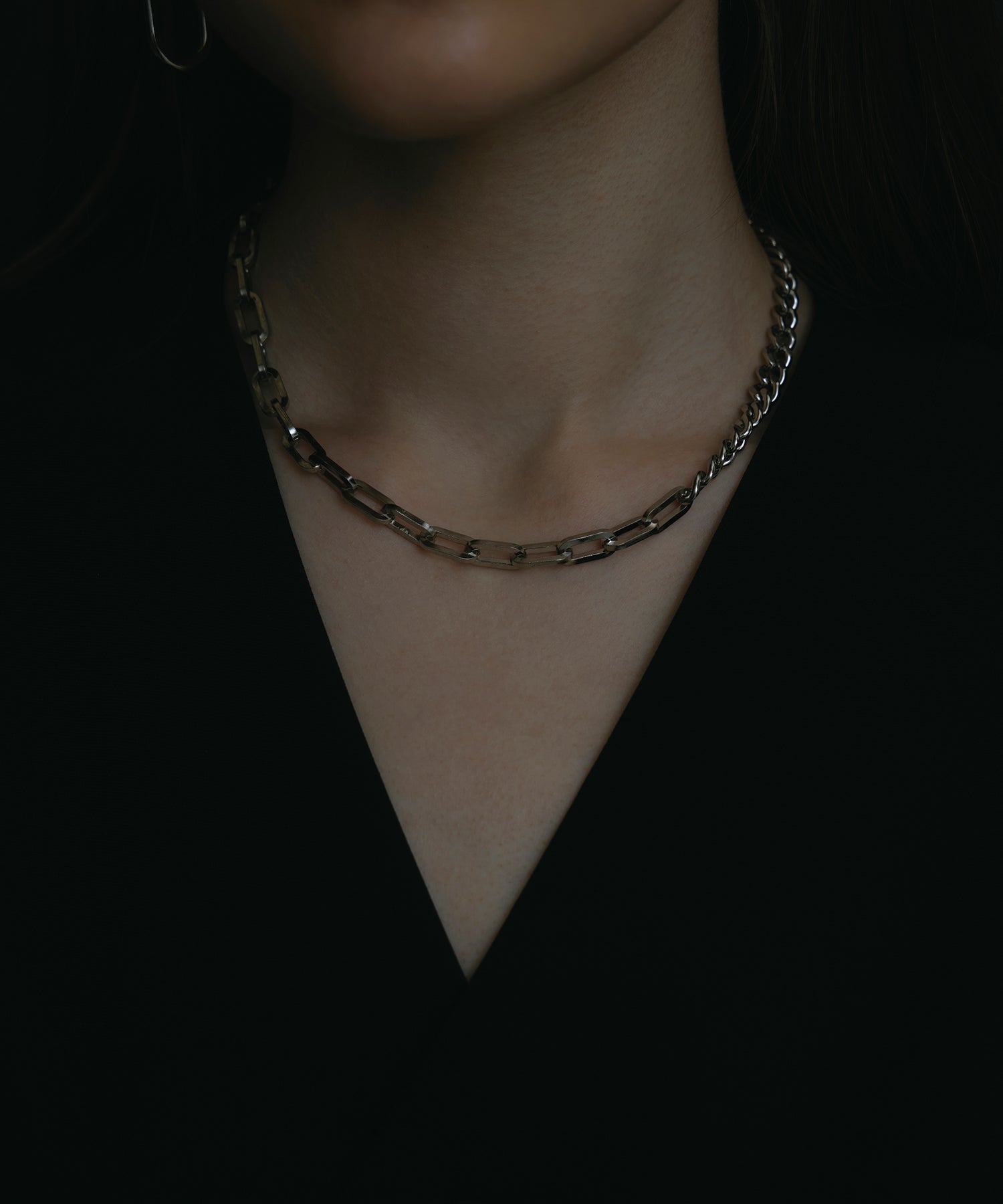 シルバー アシンメトリーチェーンネックレス 金属アレルギー対応 サージカルステンレス