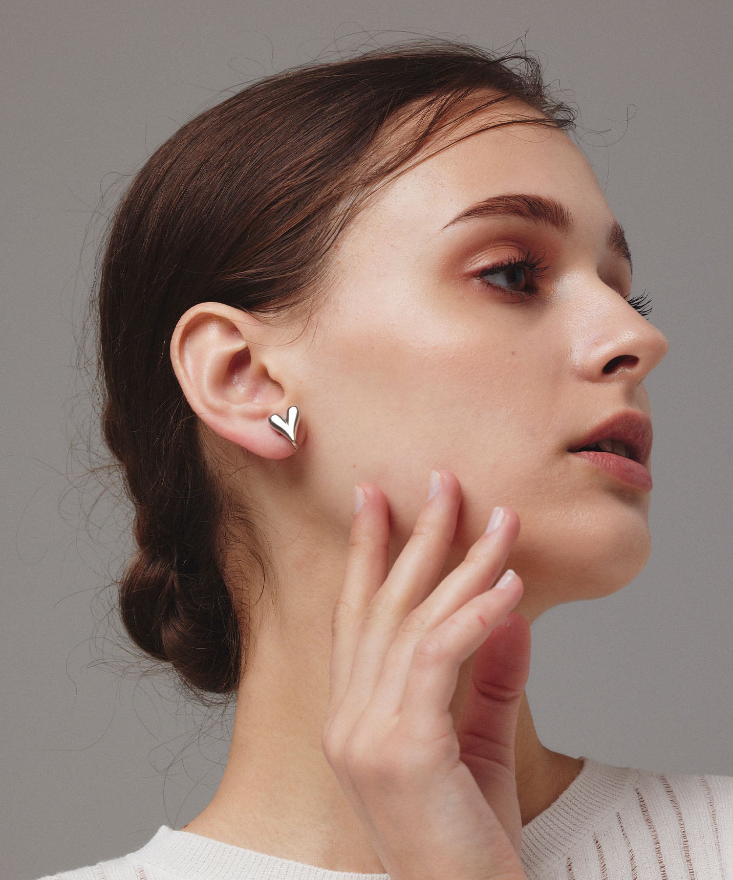 シルバー シンプルハートイヤリング 金属アレルギー対応 サージカルステンレス