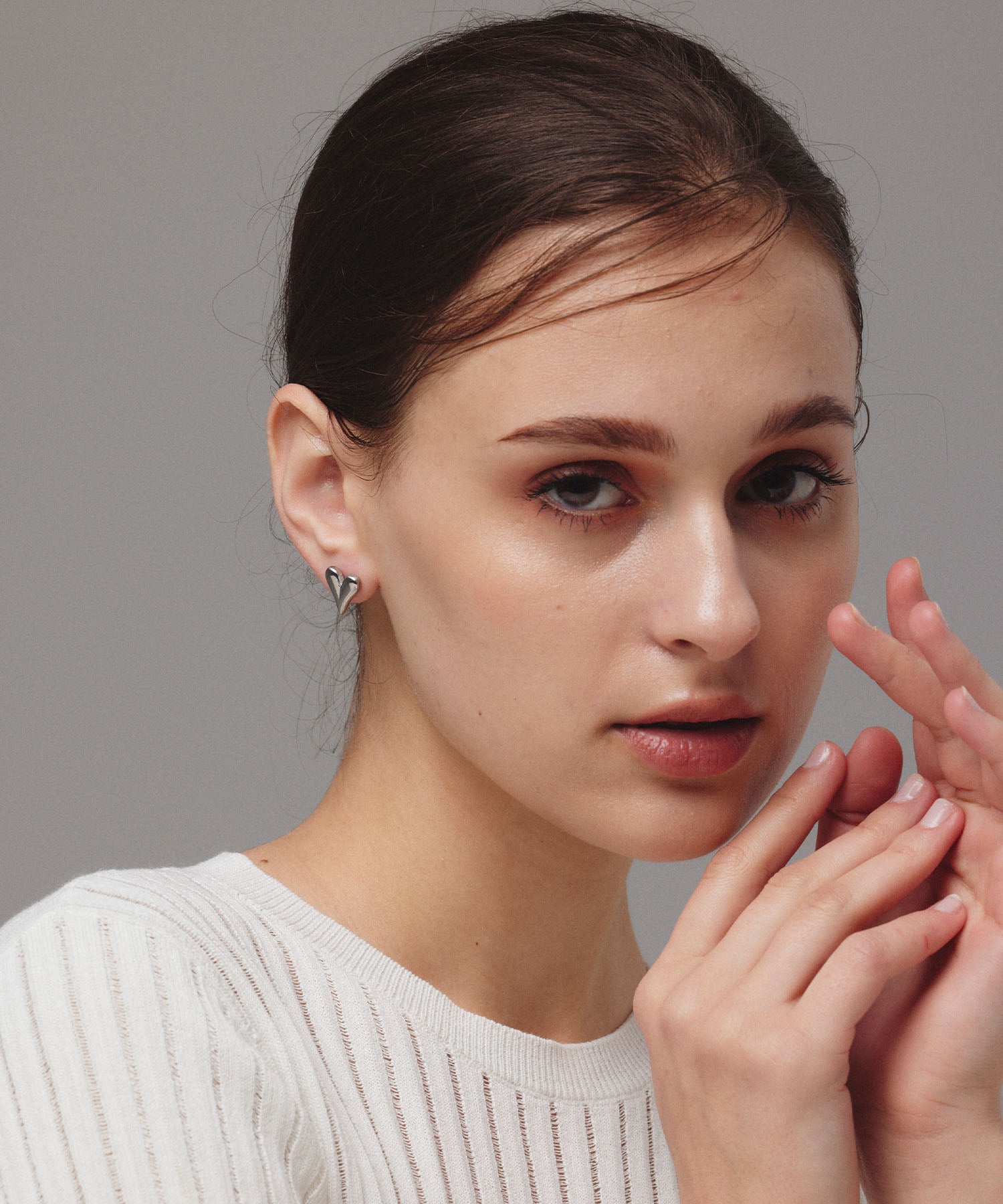 シルバー シンプルハートピアス 金属アレルギー対応 サージカルステンレス