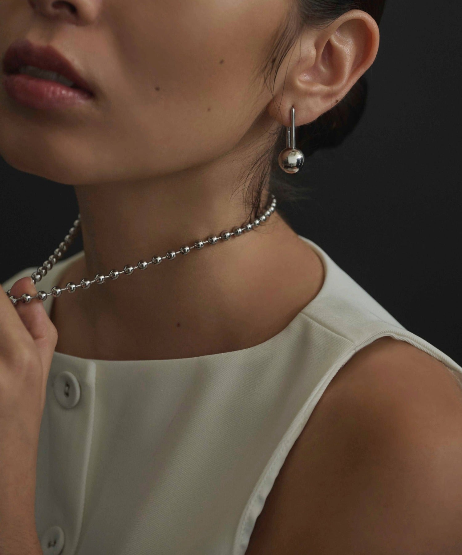 アンサンブルドットネックレス シルバー アクセサリー ネックレス ボールチェーン セネ CENE サージカルステンレス 金属アレルギー 付けっぱなし レディース メンズ ユニセックス ジェンダーレス 着用画像 プレゼント ギフト