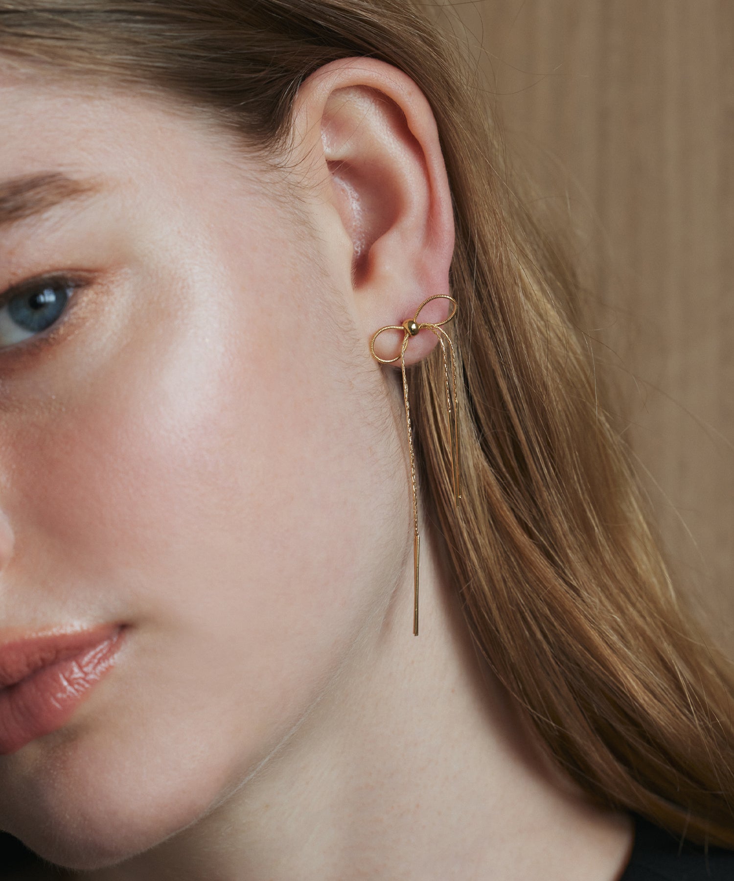 ゴールド リボンチェーンピアス 金属アレルギー対応 サージカルステンレス