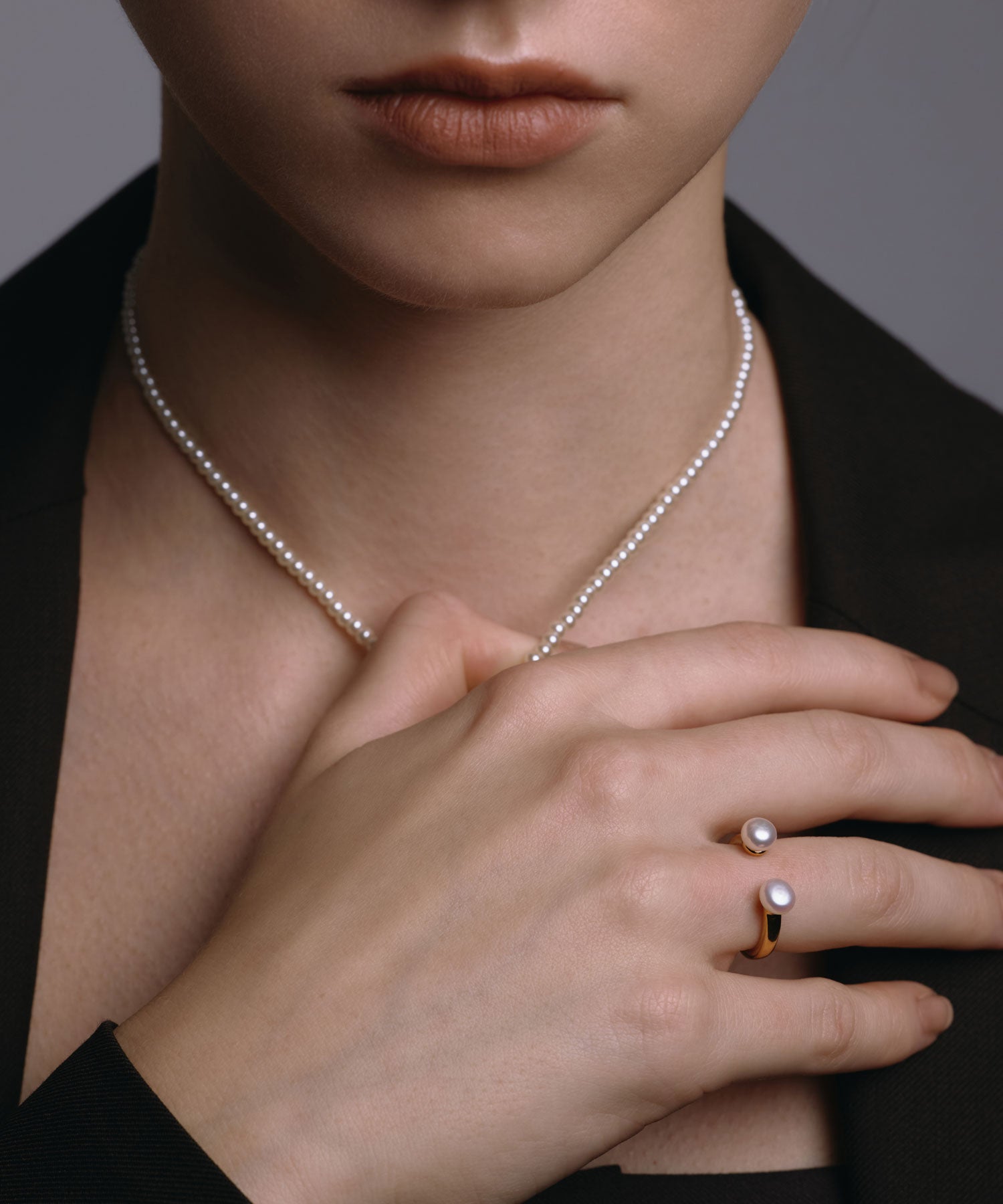 14K ゴールド ダブルパールリング ゴールド]ダブルパールリング