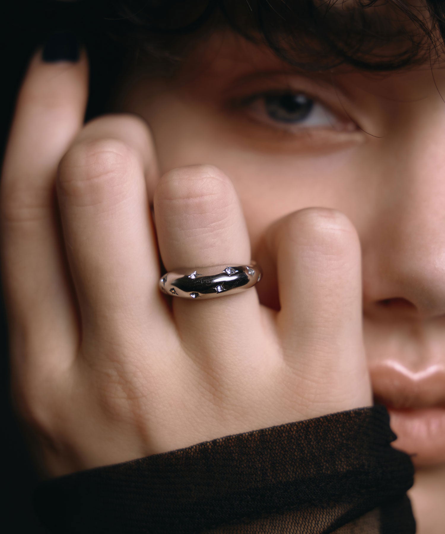 シルバー セグメントストーンリング 金属アレルギー対応 サージカルステンレス