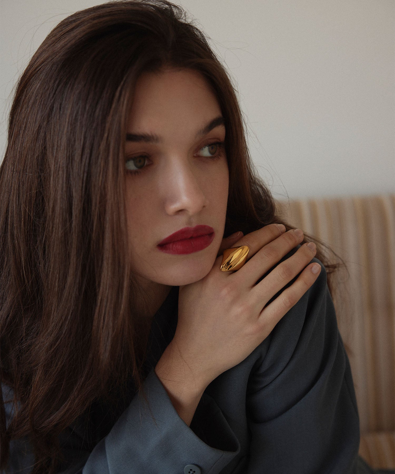 ゴールド オーバルプレートリング 金属アレルギー対応 サージカルステンレス