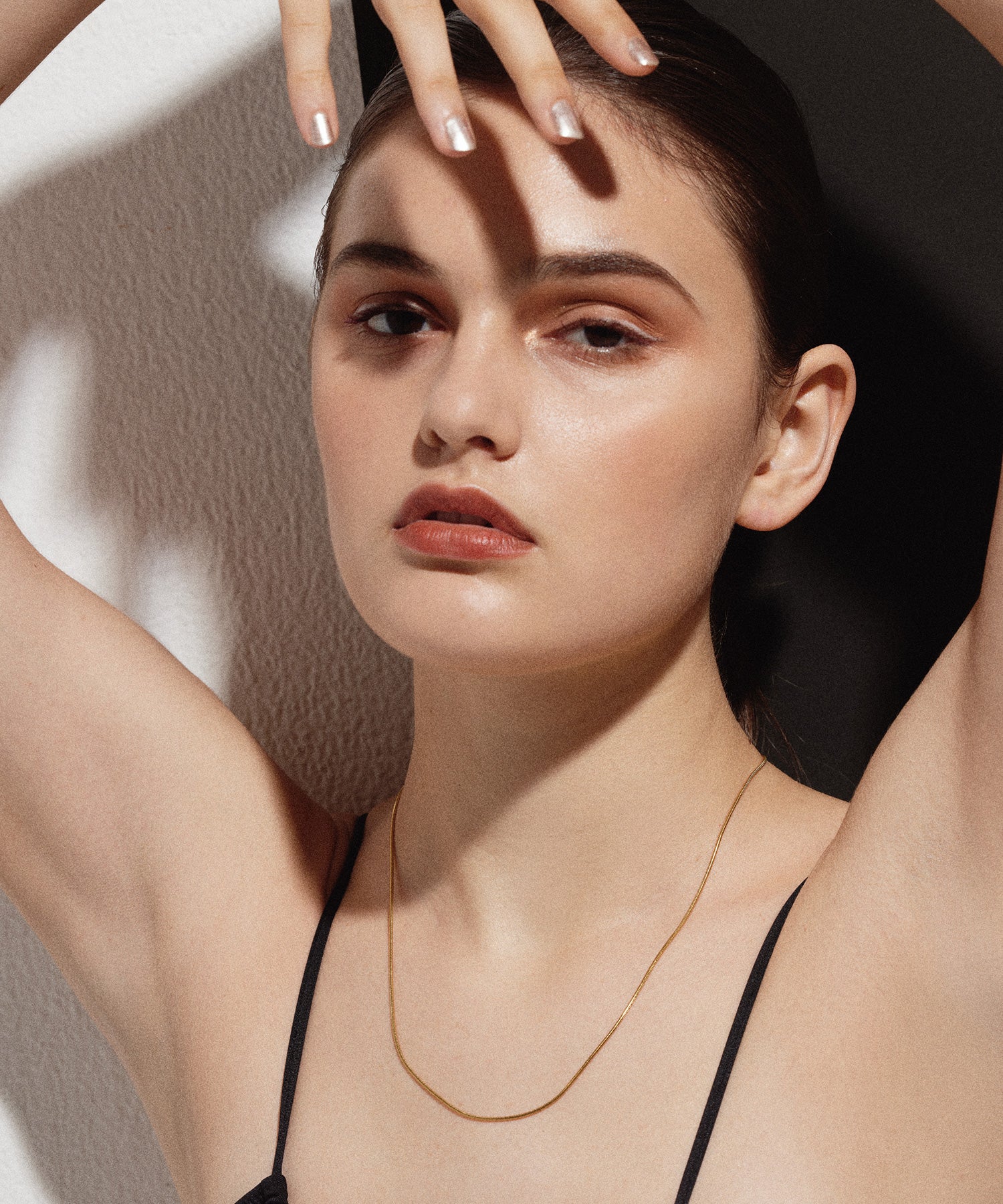 ゴールド 1mmスネークチェーン ネックレス/50cm 金属アレルギー対応 サージカルステンレス