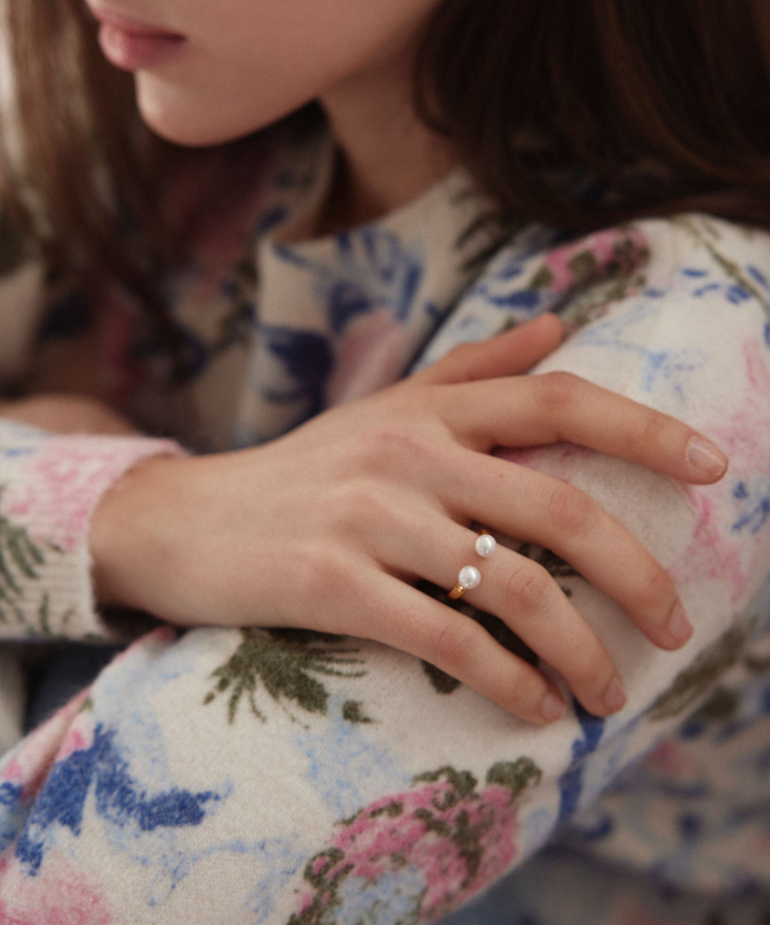 ゴールド ダブルパールリング 金属アレルギー対応 サージカルステンレス