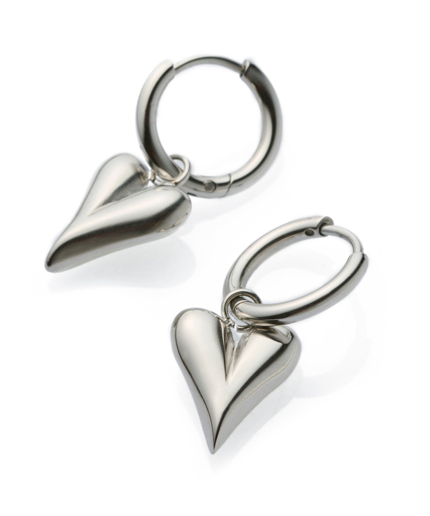 [Silver] Line Heart Hoop Earrings