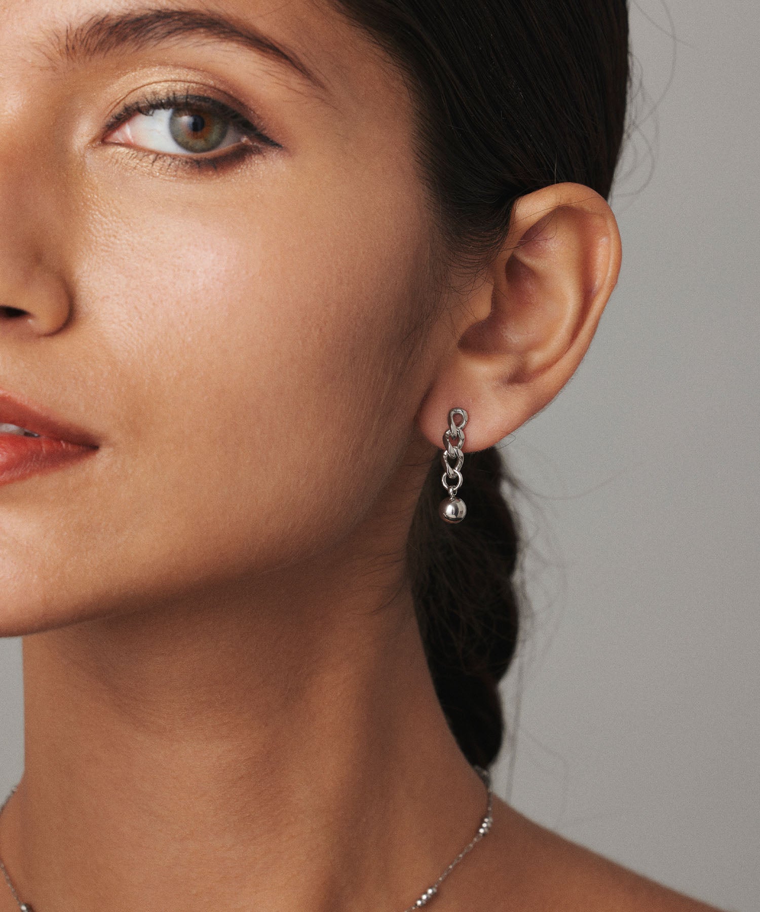 [Silver] Chain ball earrings