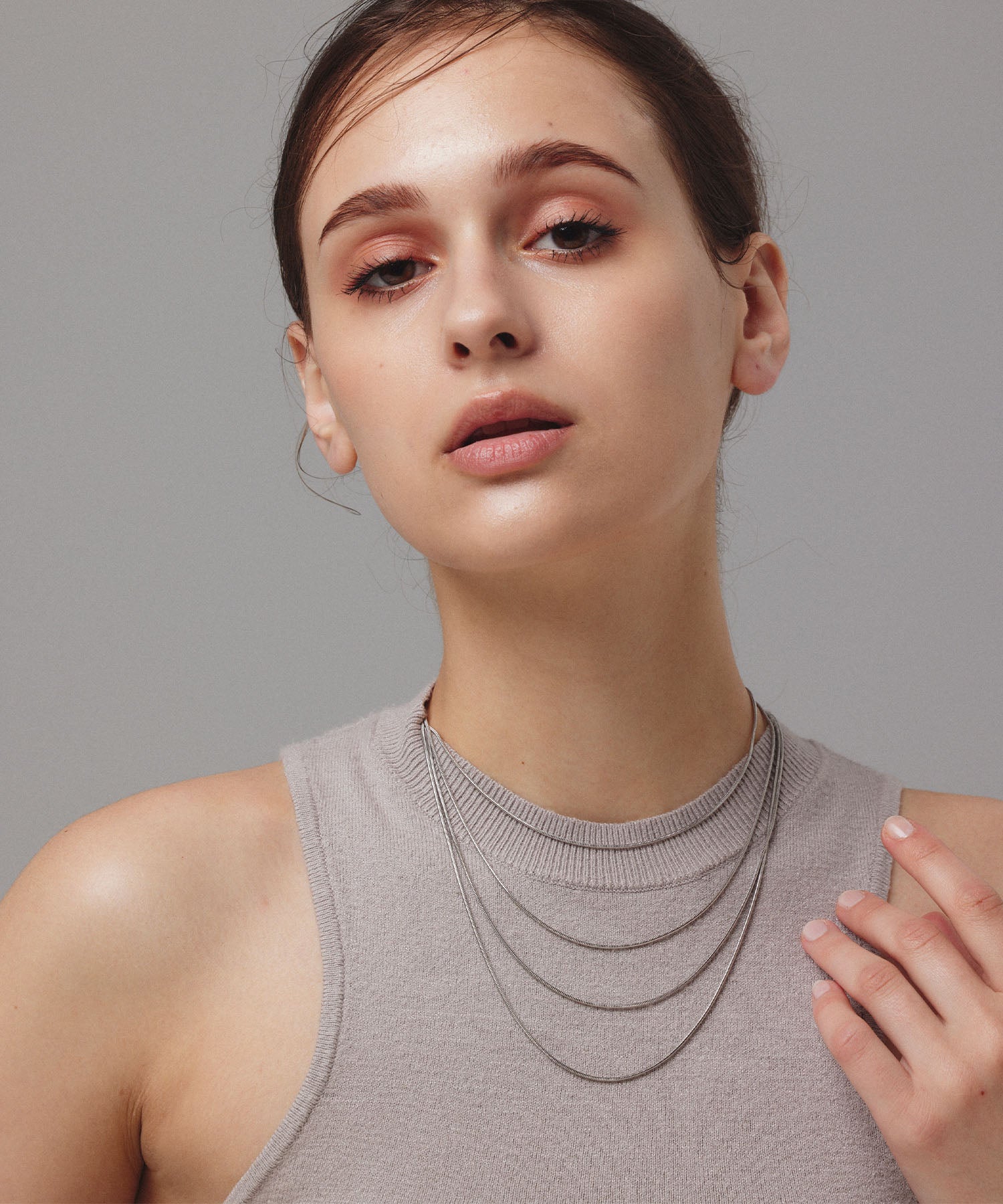 [Silver] 1mm snake chain necklace/34cm