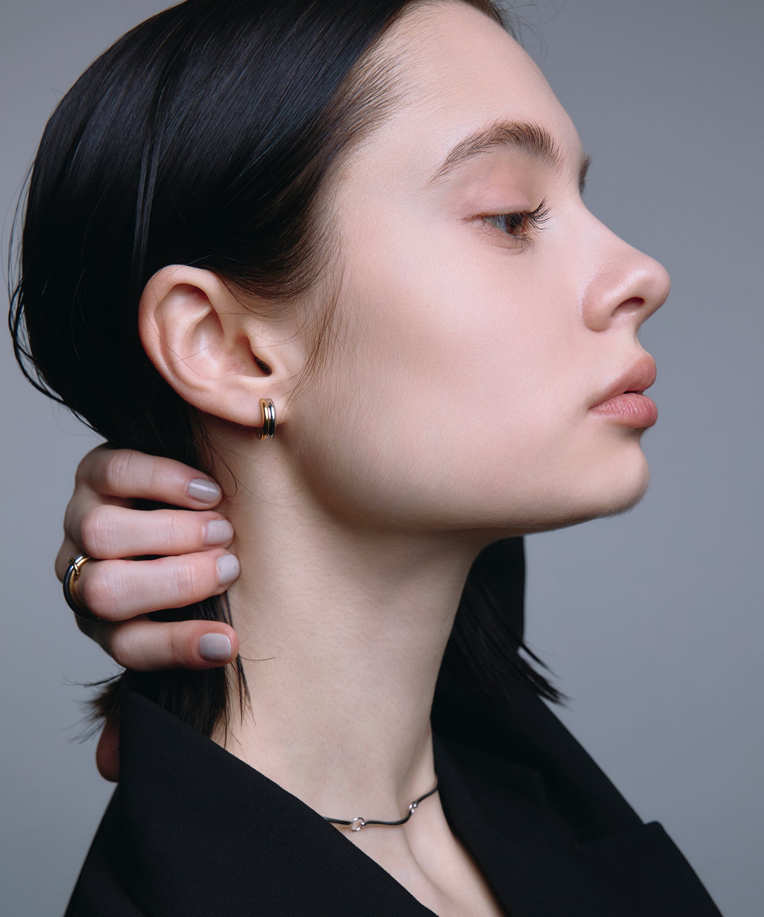 ミックス]ツートーンミニフープピアス