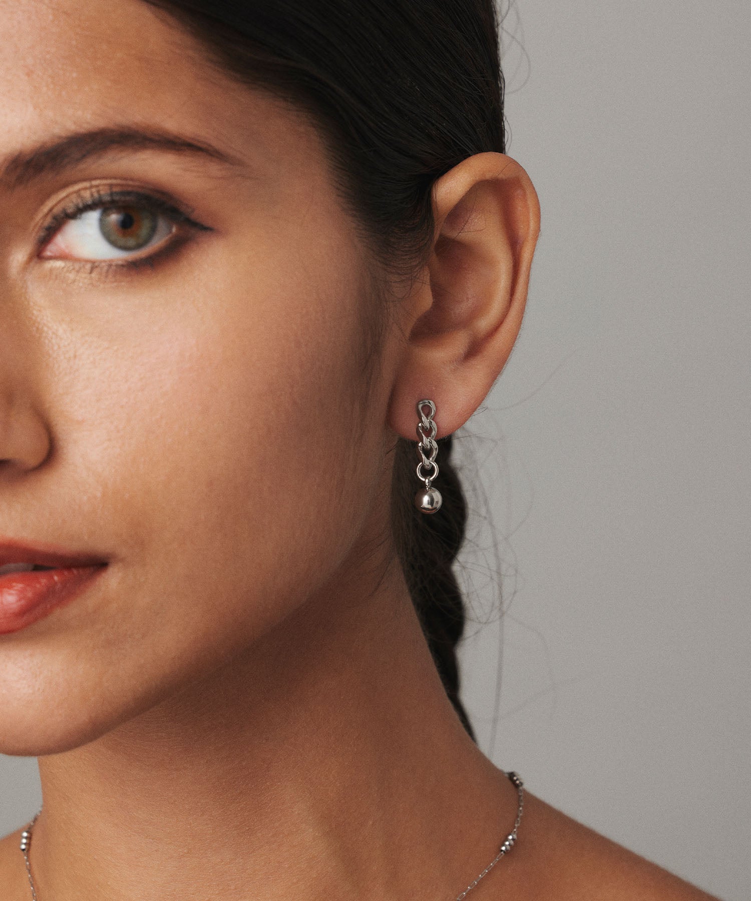 [Silver] Chain ball earrings