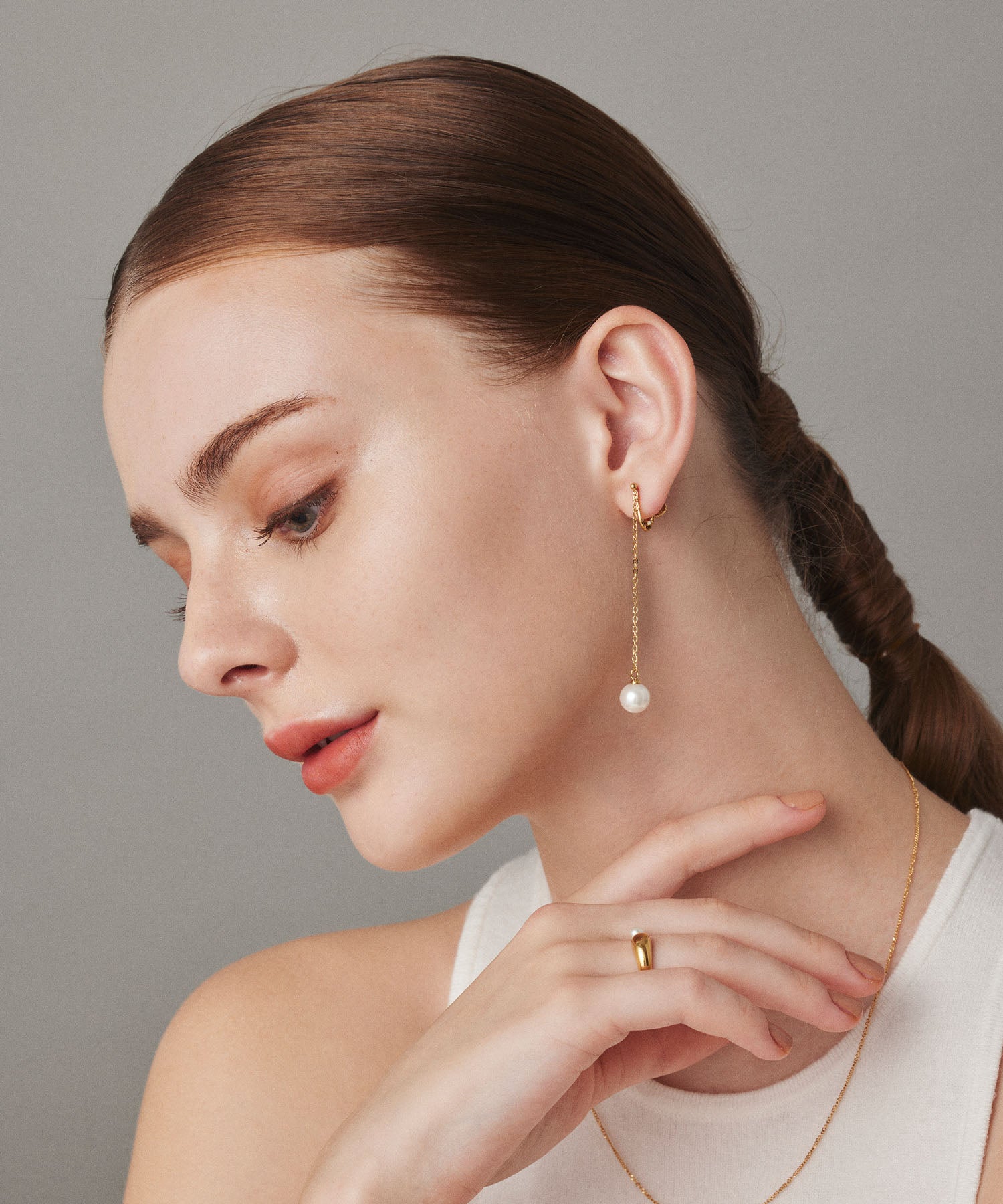 [Gold] Swing Pearl Earrings