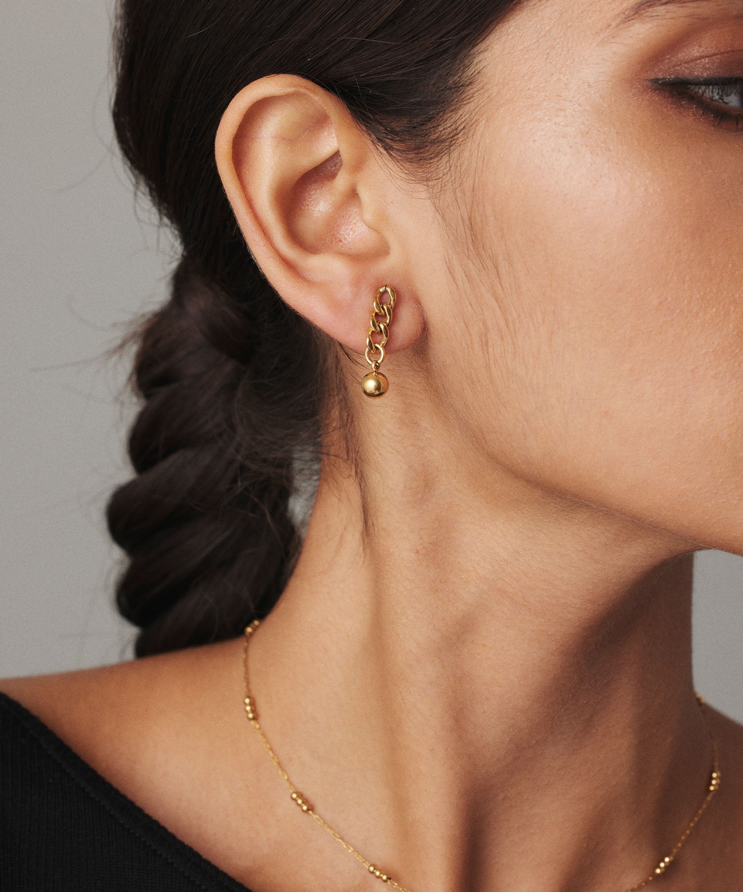 [Gold] Chain ball earrings