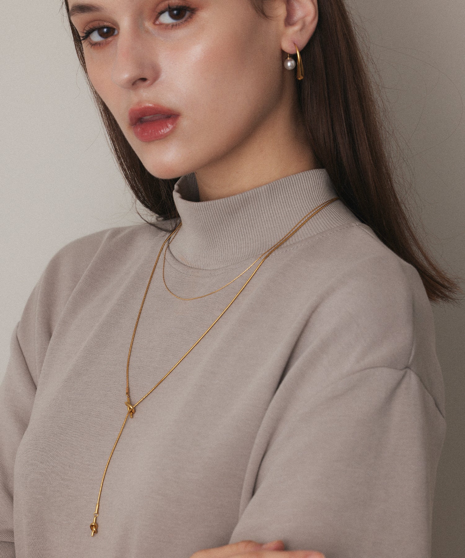 [Gold] 2-way pearl icicle earrings