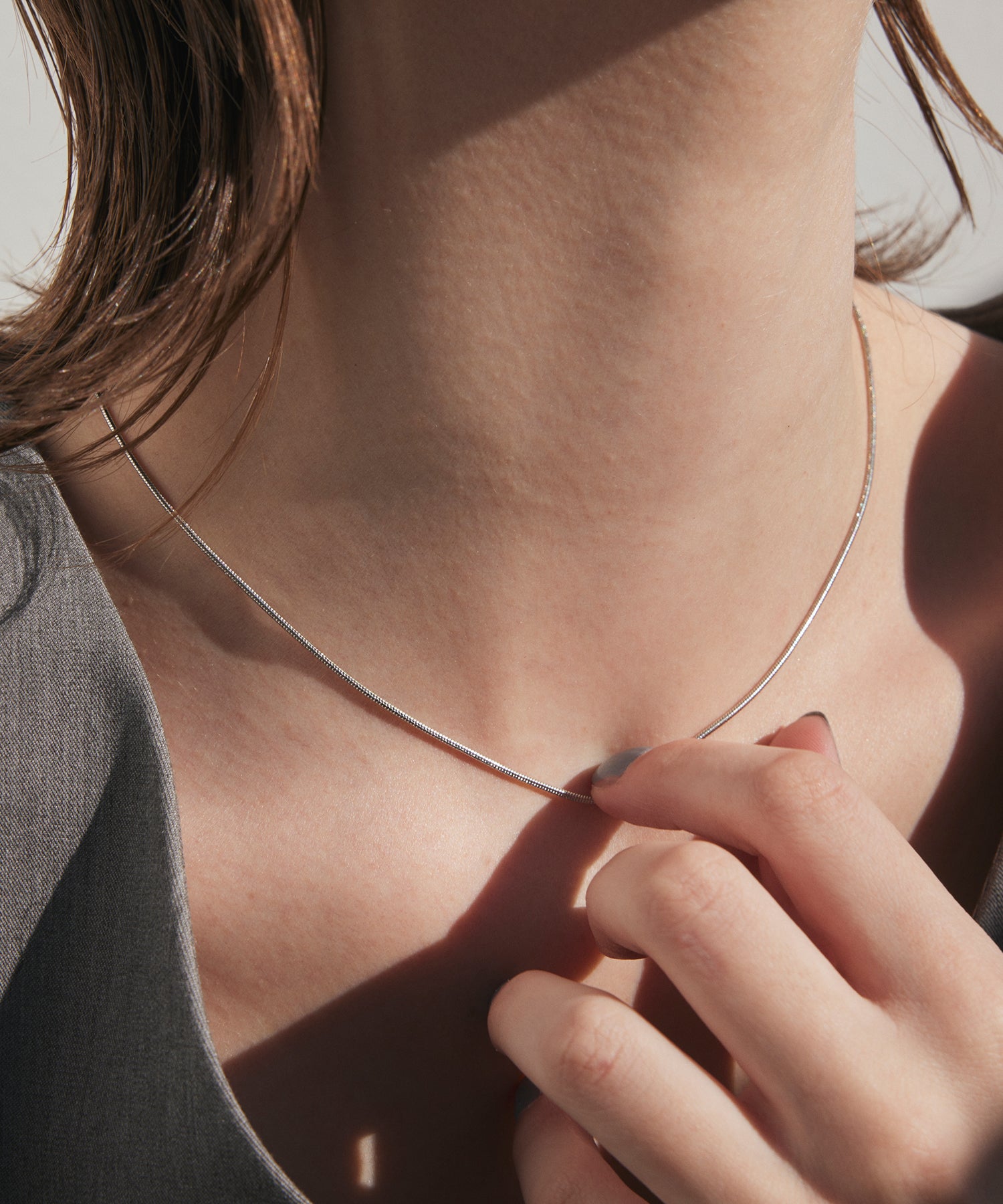 [Silver] 1mm snake chain necklace/34cm