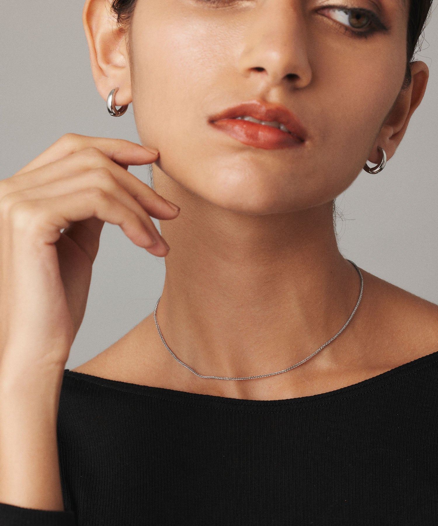 [シルバー]ドロップフープピアス