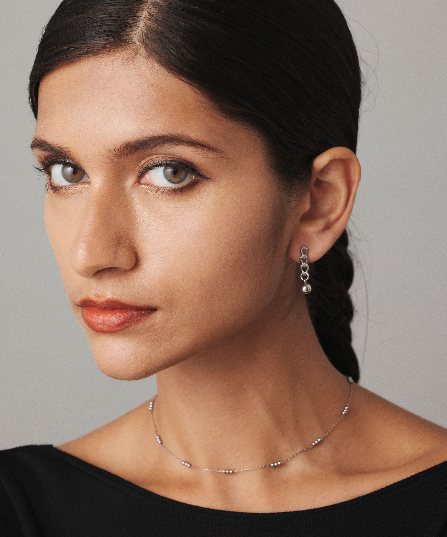 [Silver] Chain ball earrings