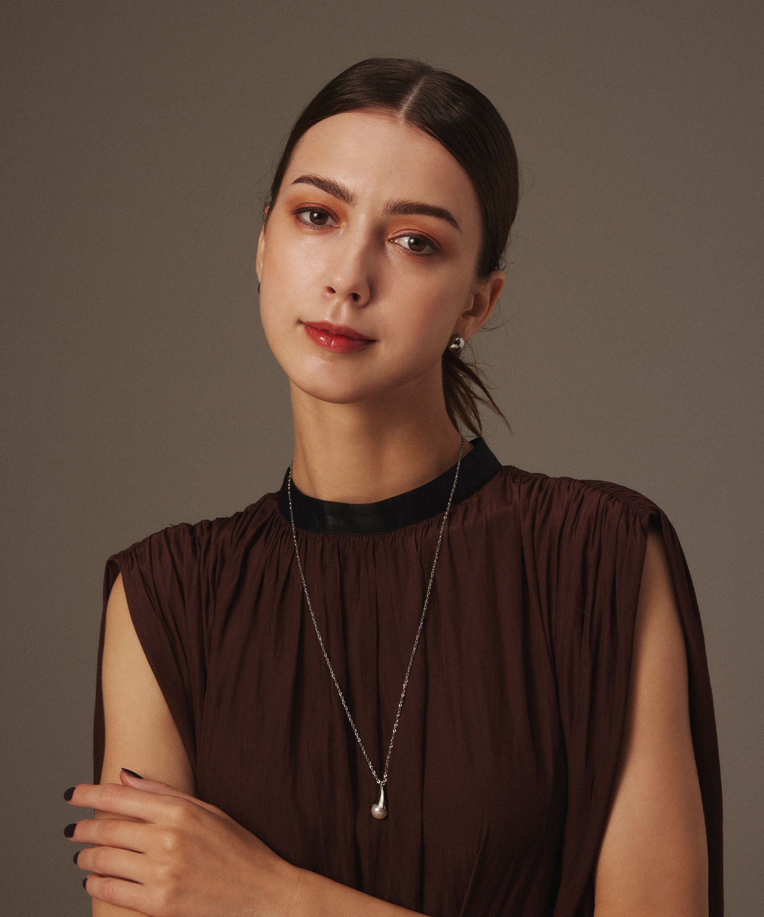 シルバー]ワントップパールネックレス