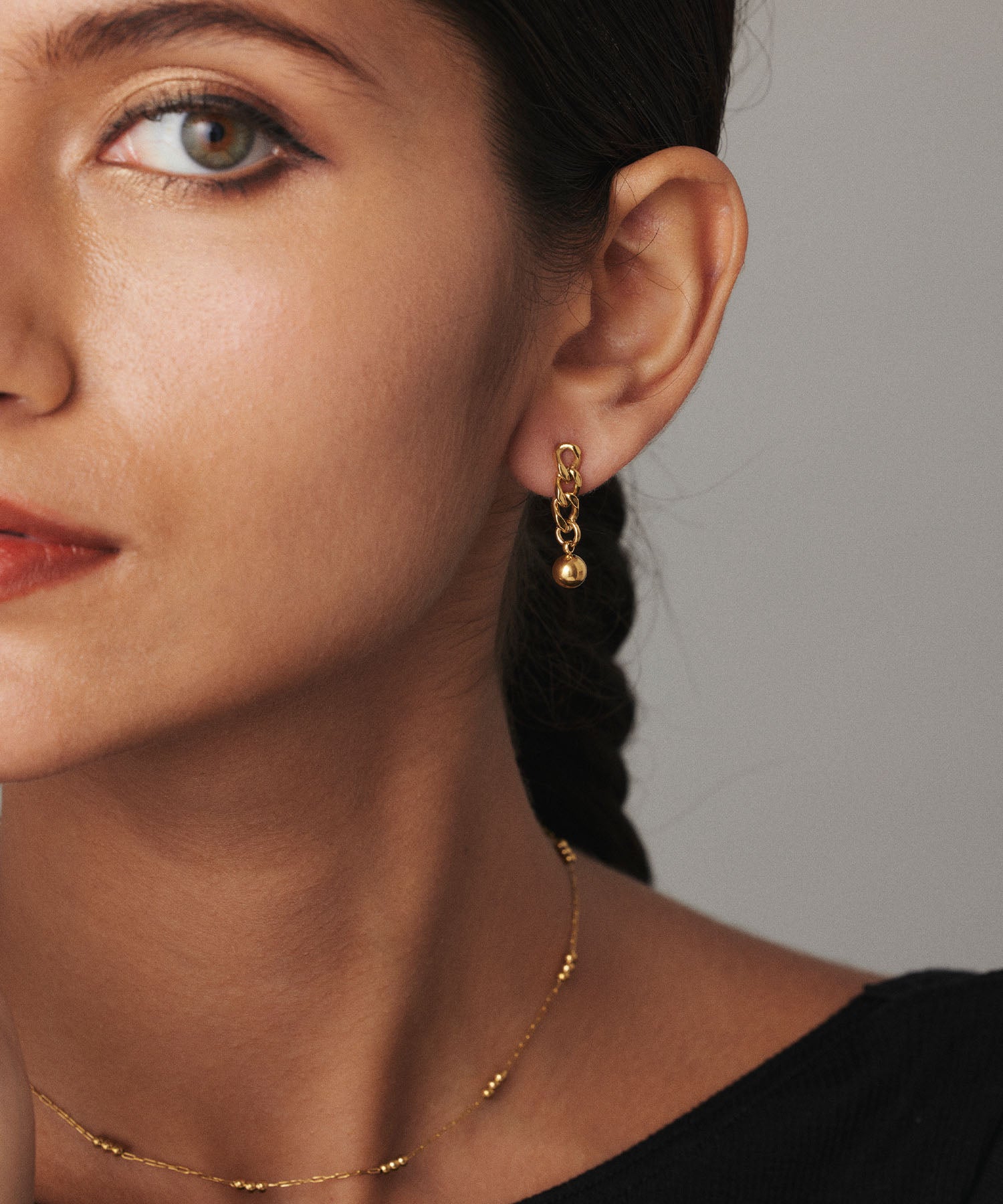 [Gold] Chain ball earrings
