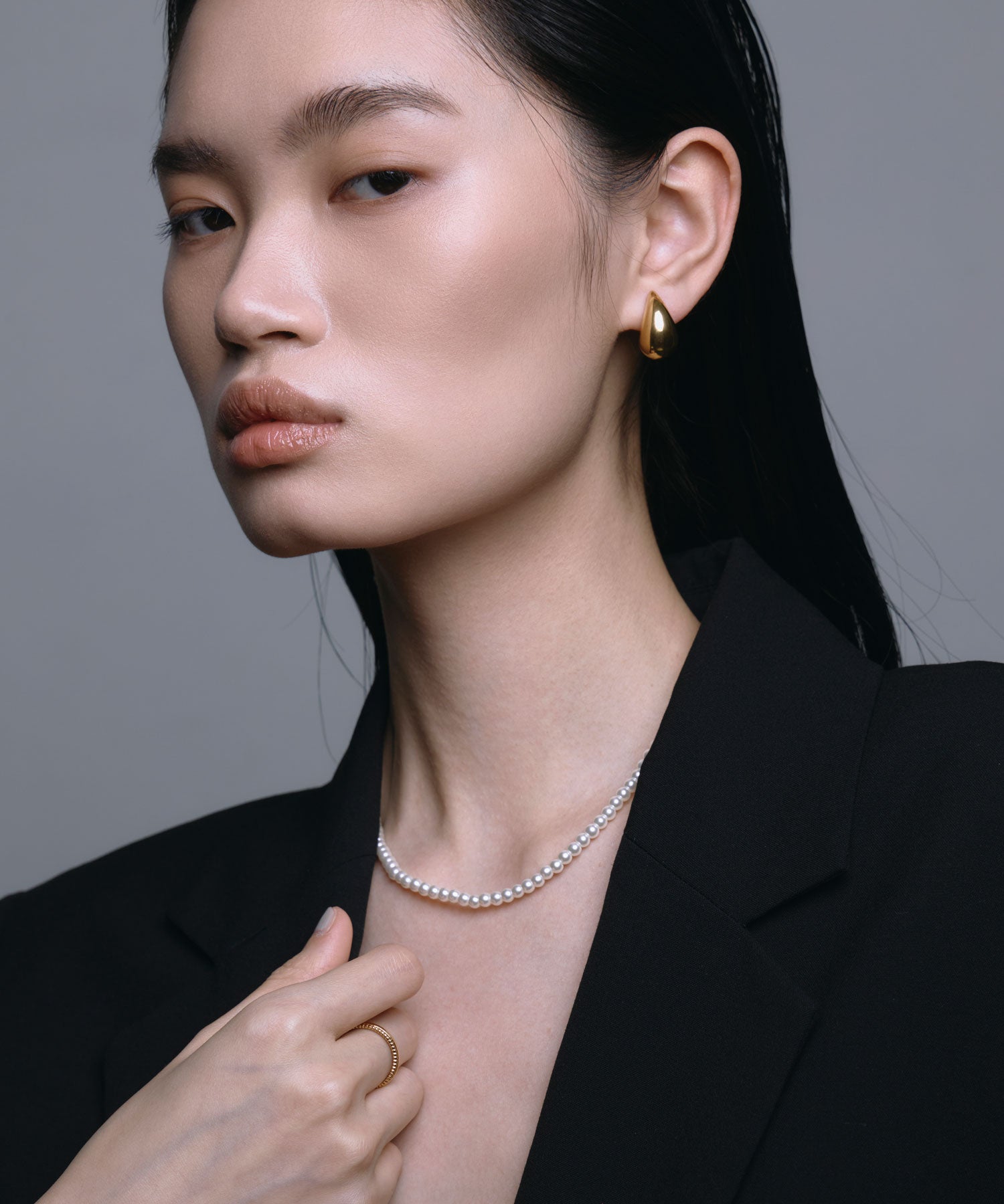 [ゴールド]ベーシックミディアムパールネックレス37cm