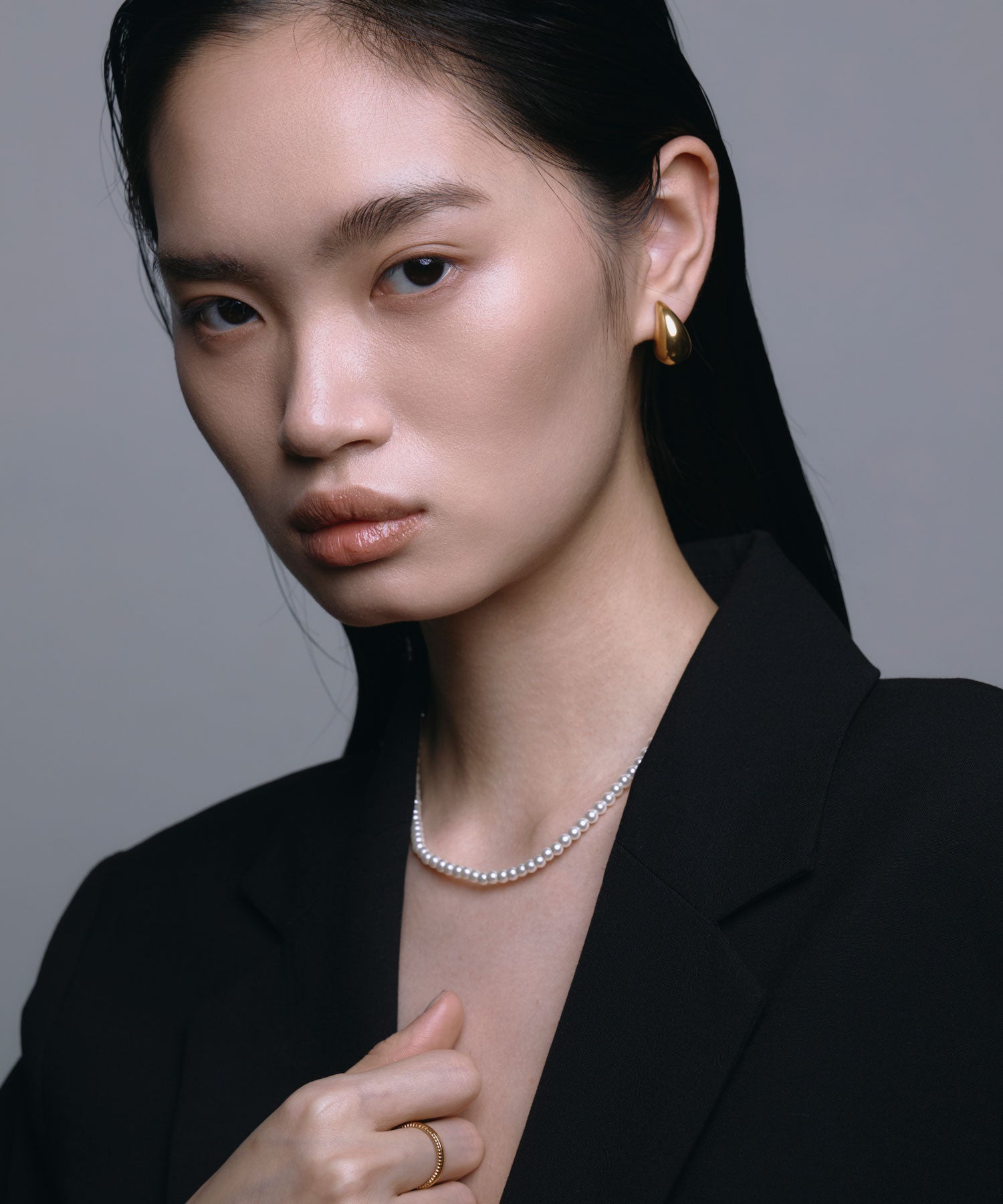 [ゴールド]ベーシックミディアムパールネックレス37cm