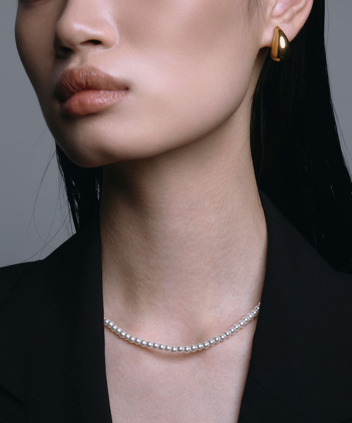 [ゴールド]ベーシックミディアムパールネックレス37cm