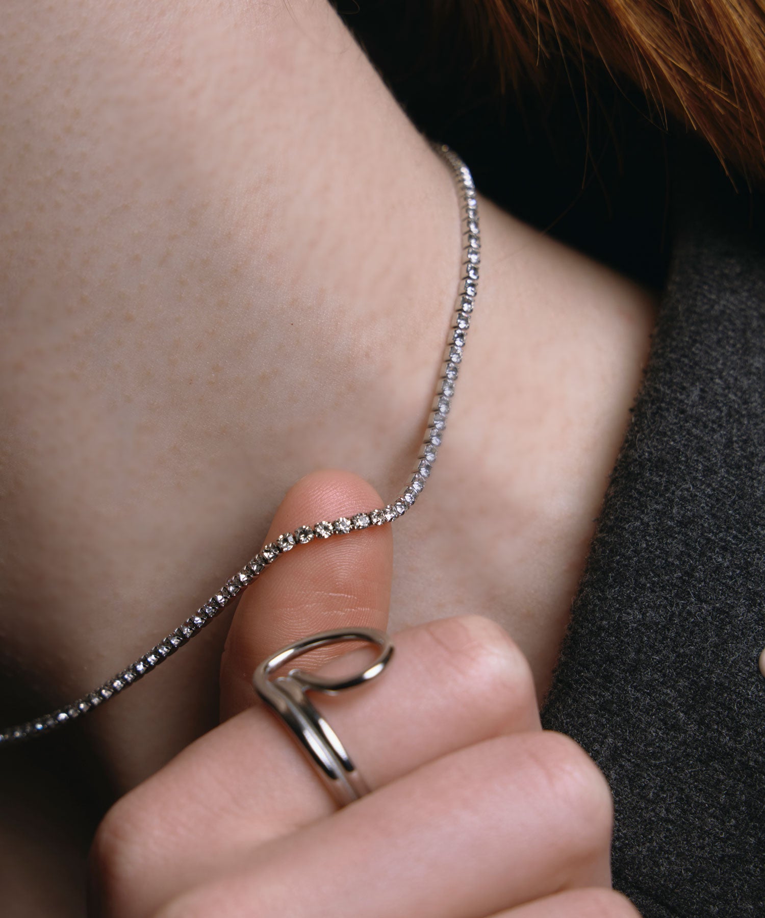 [シルバー]ビジューネックレス