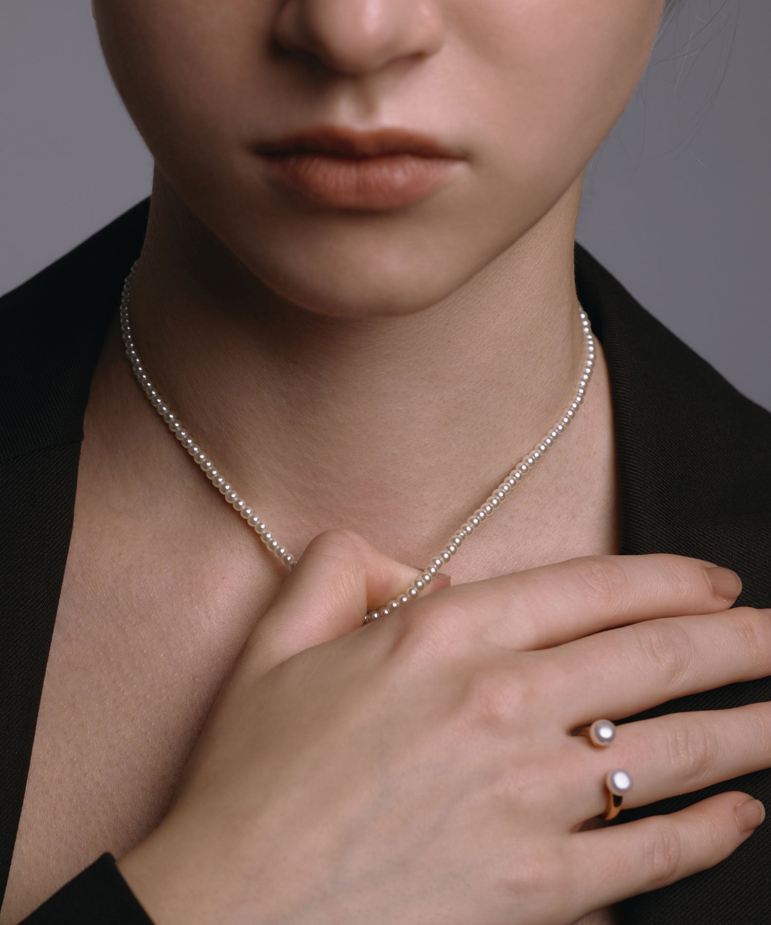 [ゴールド]ベーシックミニパールネックレス34cm