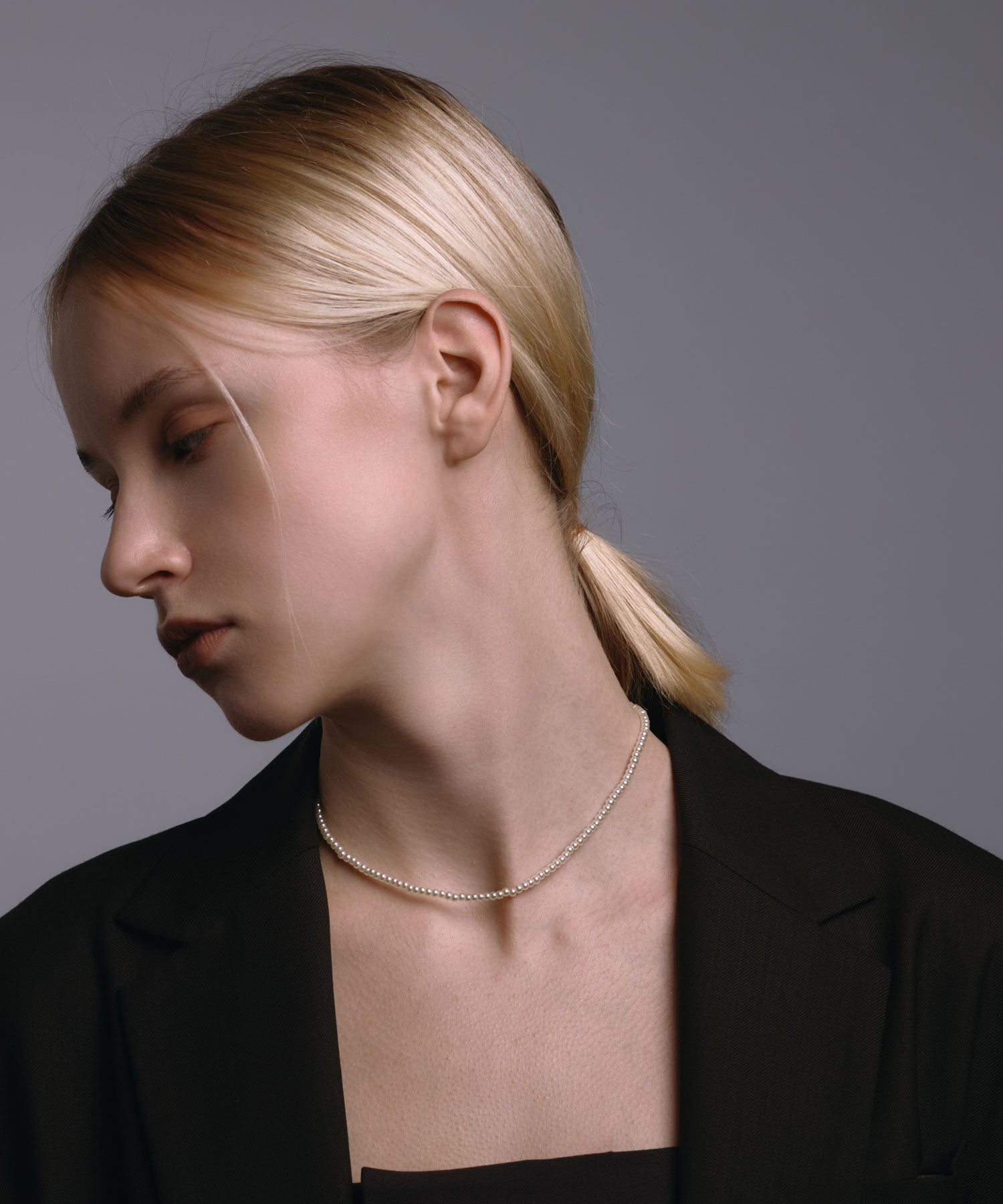 [シルバー]ベーシックミニパールネックレス34cm