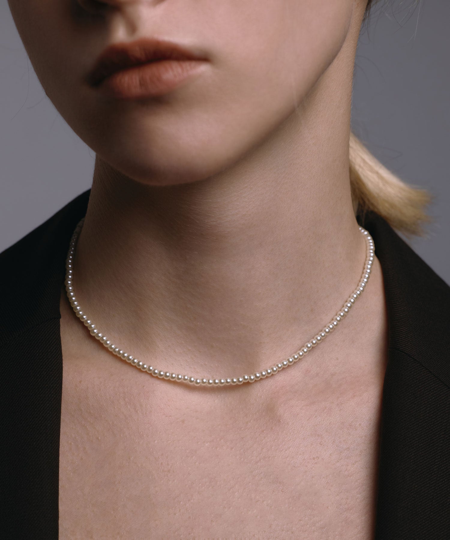 [シルバー]ベーシックミニパールネックレス34cm